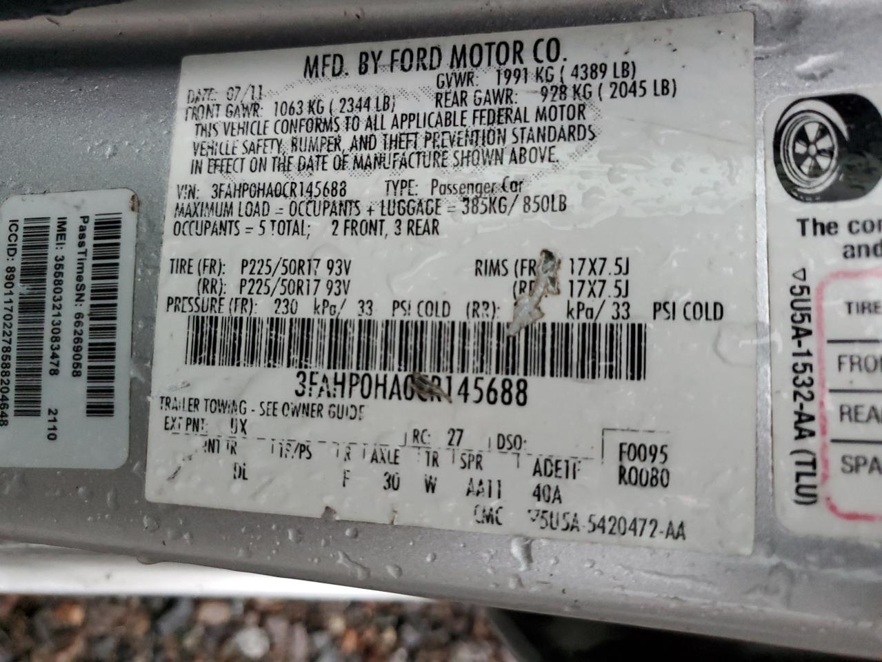 2012 Ford Fusion Silver vin: 3FAHP0HA0CR145688
