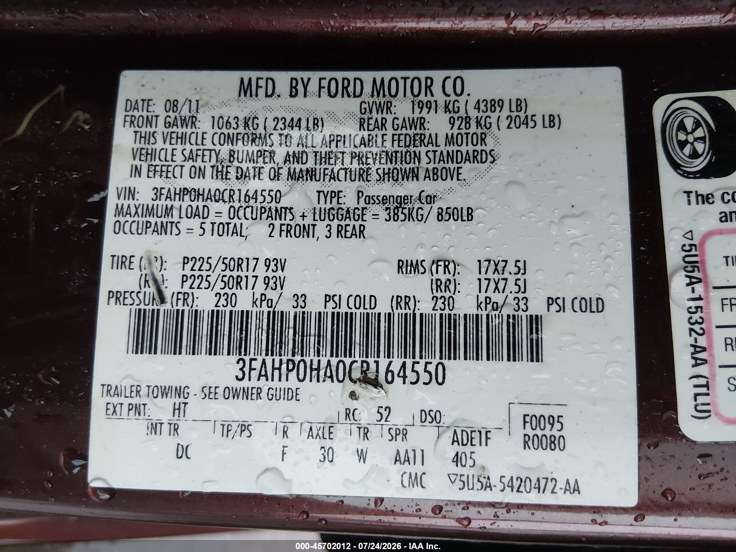 2012 Ford Fusion Se Maroon vin: 3FAHP0HA0CR164550