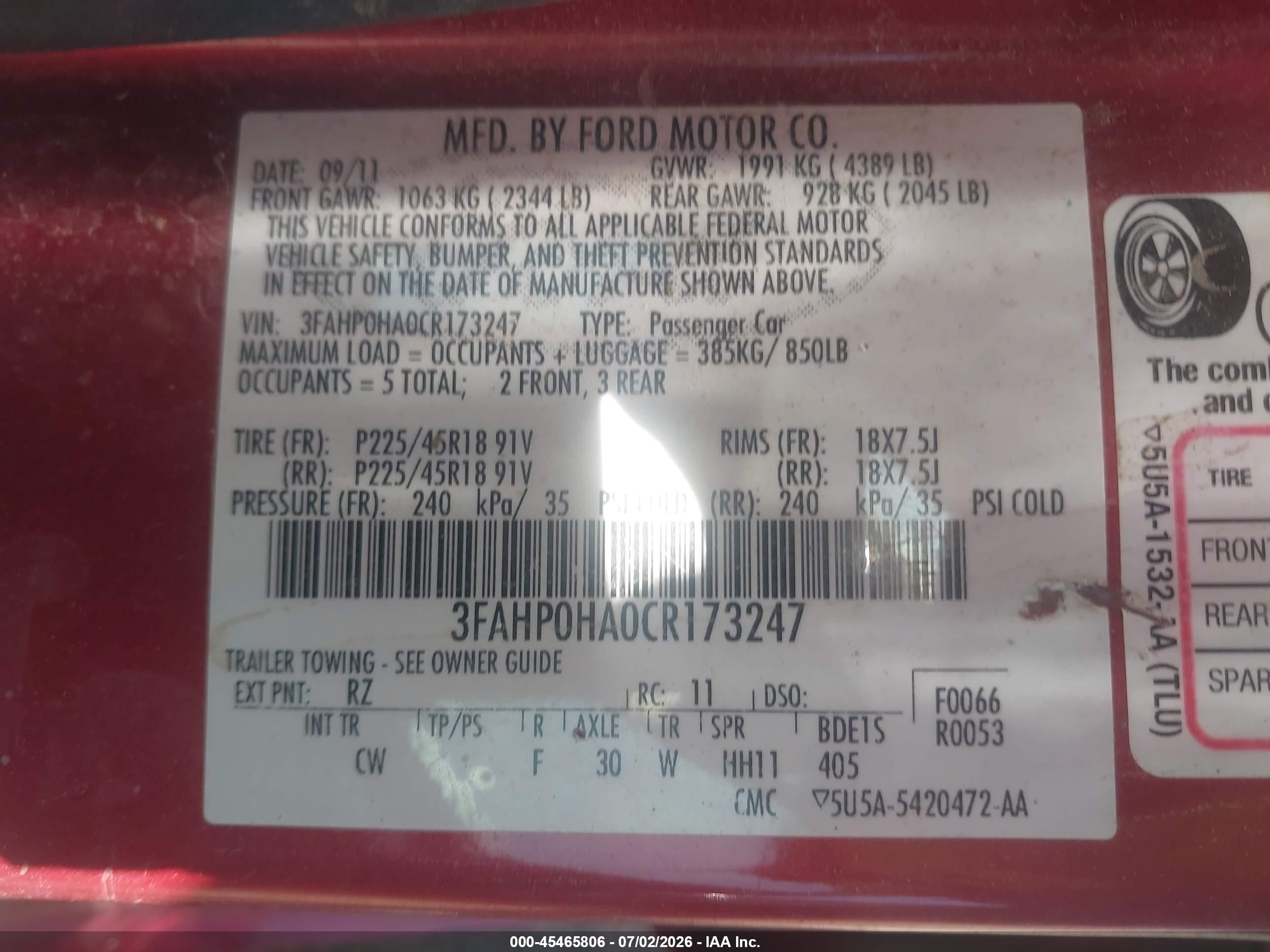 2012 Ford Fusion Se Red vin: 3FAHP0HA0CR173247