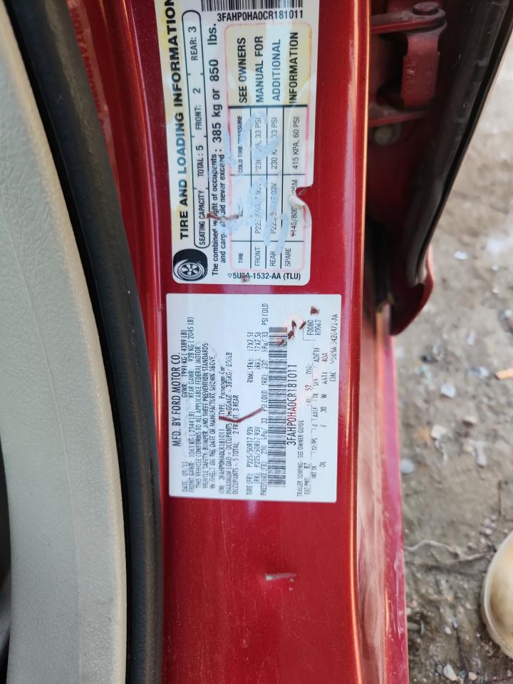 2012 Ford Fusion Se Красный vin: 3FAHP0HA0CR181011