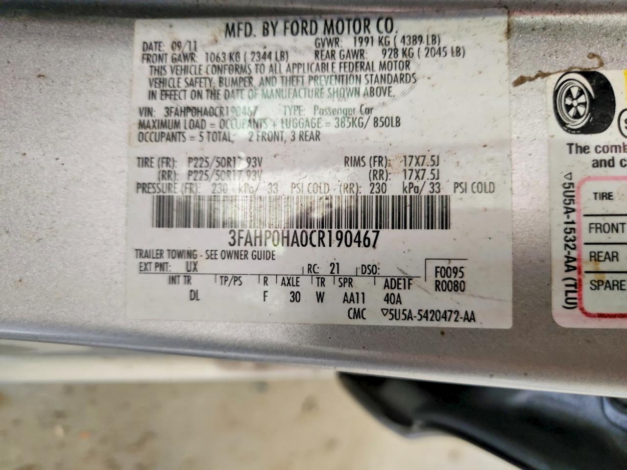 2012 Ford Fusion Se Silver vin: 3FAHP0HA0CR190467
