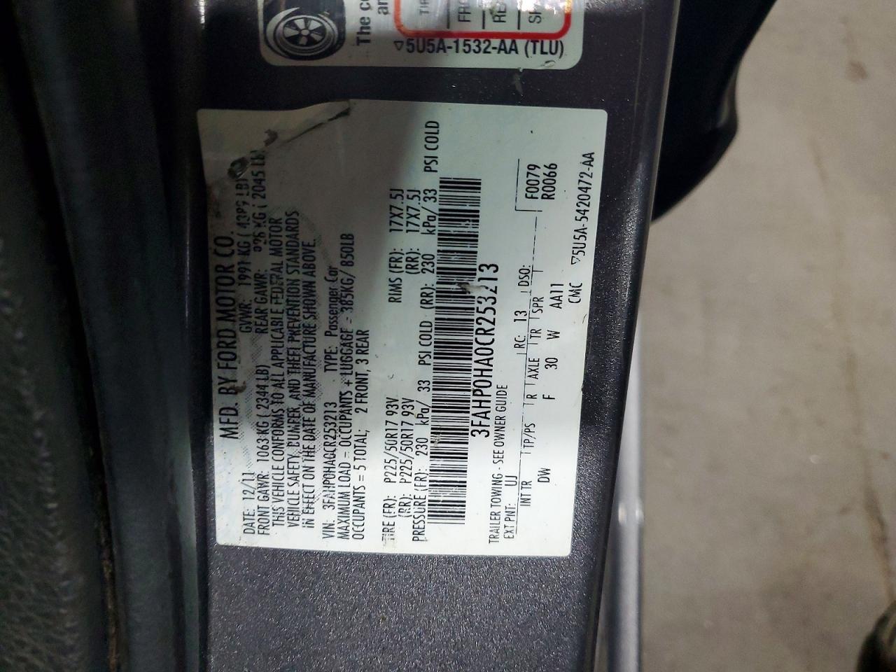 2012 Ford Fusion Se Gray vin: 3FAHP0HA0CR253213