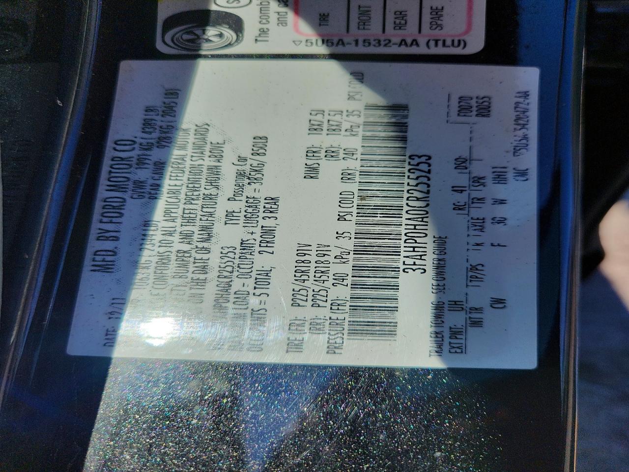 2012 Ford Fusion Se Black vin: 3FAHP0HA0CR255253
