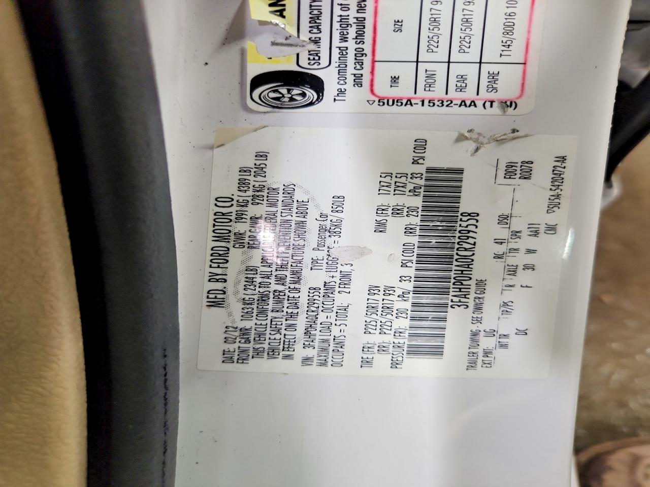 2012 Ford Fusion Se White vin: 3FAHP0HA0CR299558