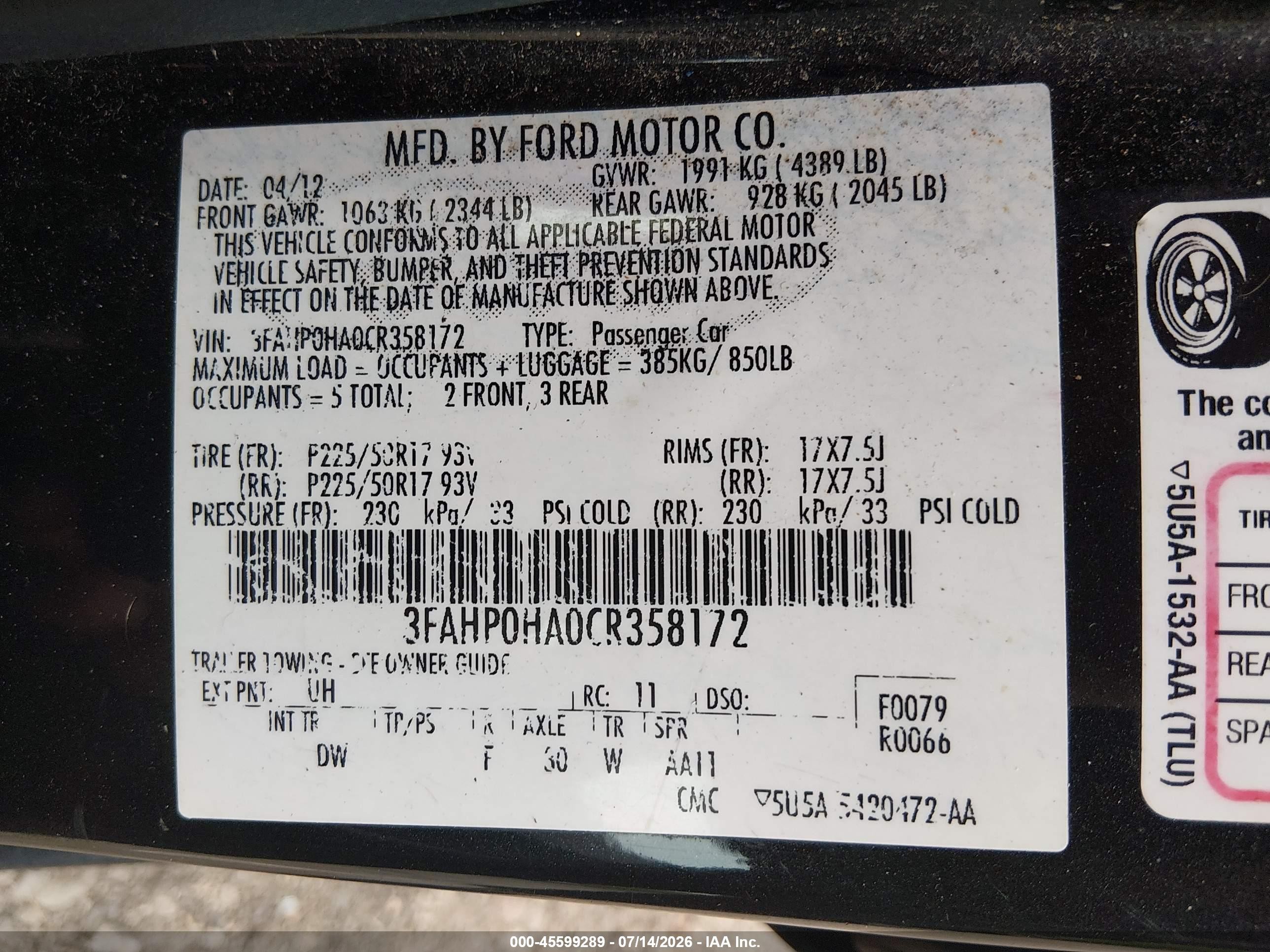 2012 Ford Fusion Se Black vin: 3FAHP0HA0CR358172