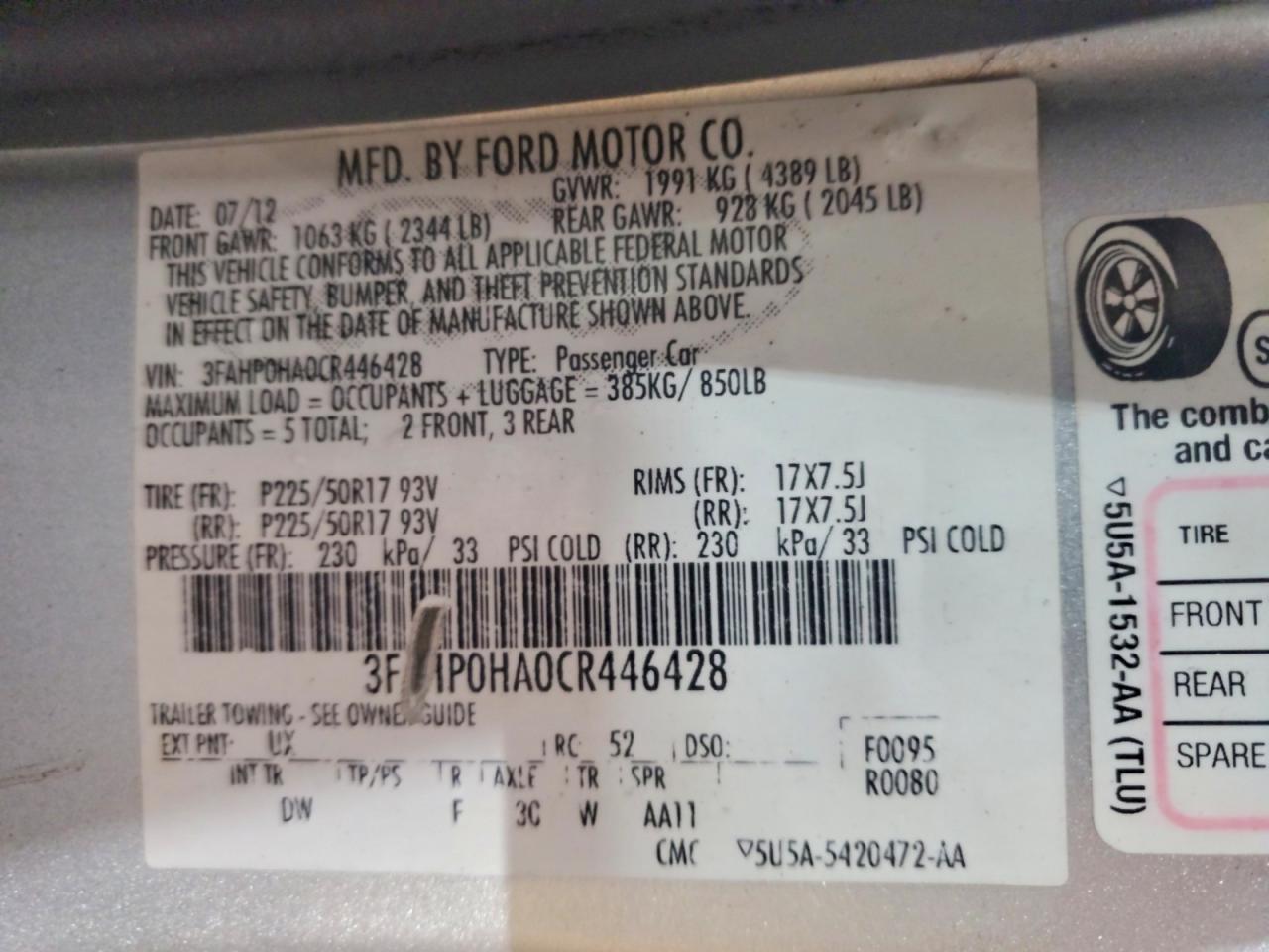 2012 Ford Fusion Se Silver vin: 3FAHP0HA0CR446428