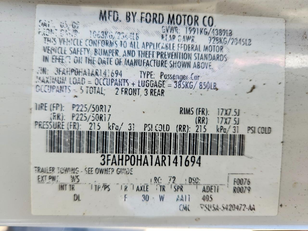 2010 Ford Fusion Se White vin: 3FAHP0HA1AR141694