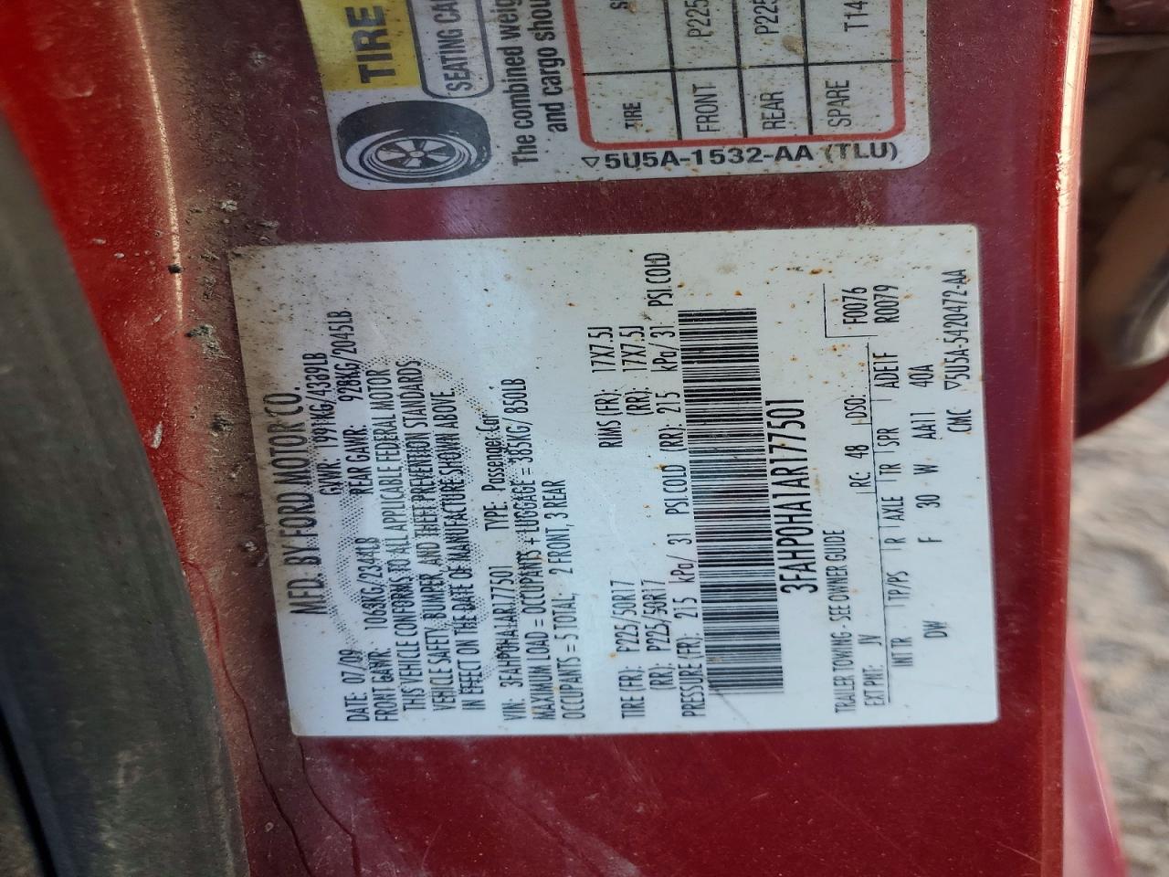 2010 Ford Fusion Se Бордовый vin: 3FAHP0HA1AR177501
