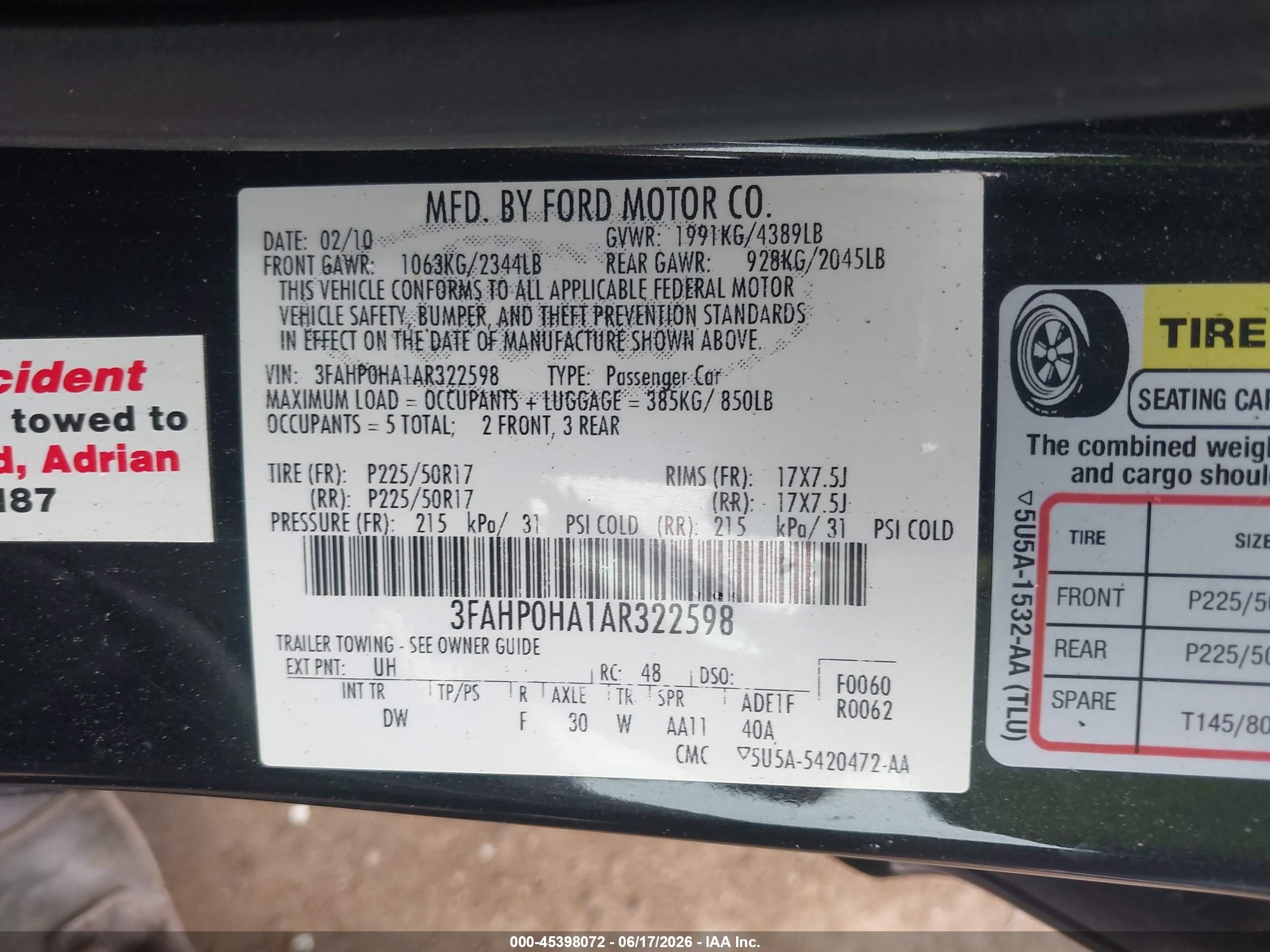 2010 Ford Fusion Se Black vin: 3FAHP0HA1AR322598