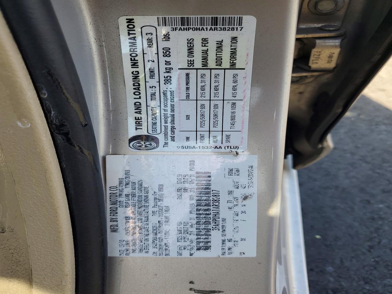 2010 Ford Fusion Silver vin: 3FAHP0HA1AR382817
