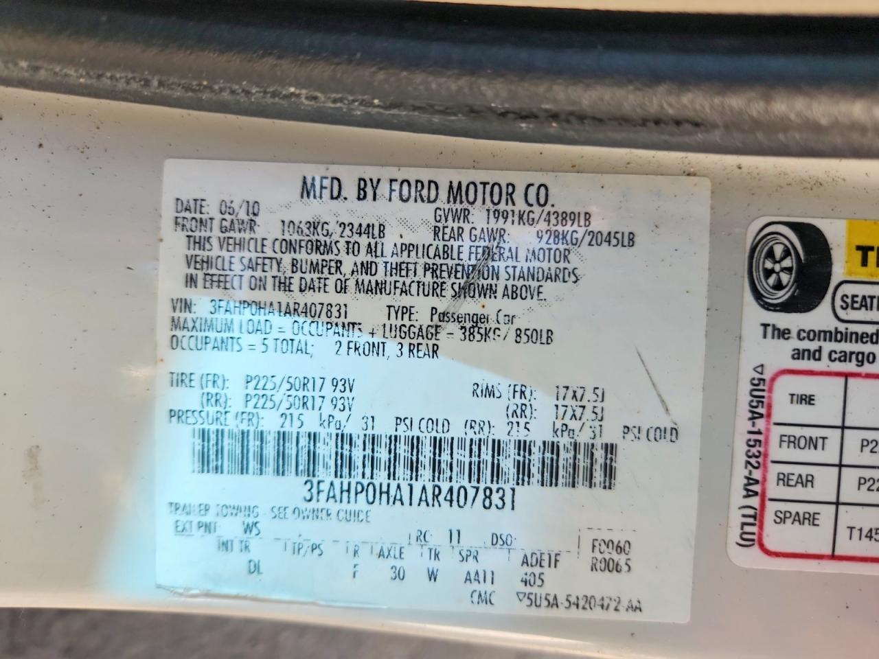 2010 Ford Fusion Se White vin: 3FAHP0HA1AR407831
