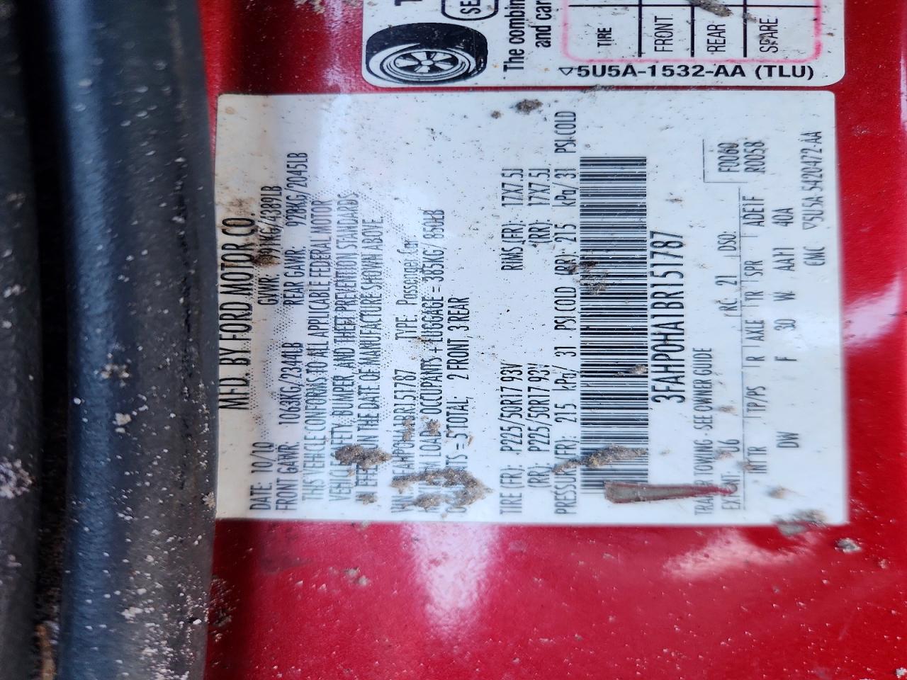 2011 Ford Fusion Se Red vin: 3FAHP0HA1BR151787