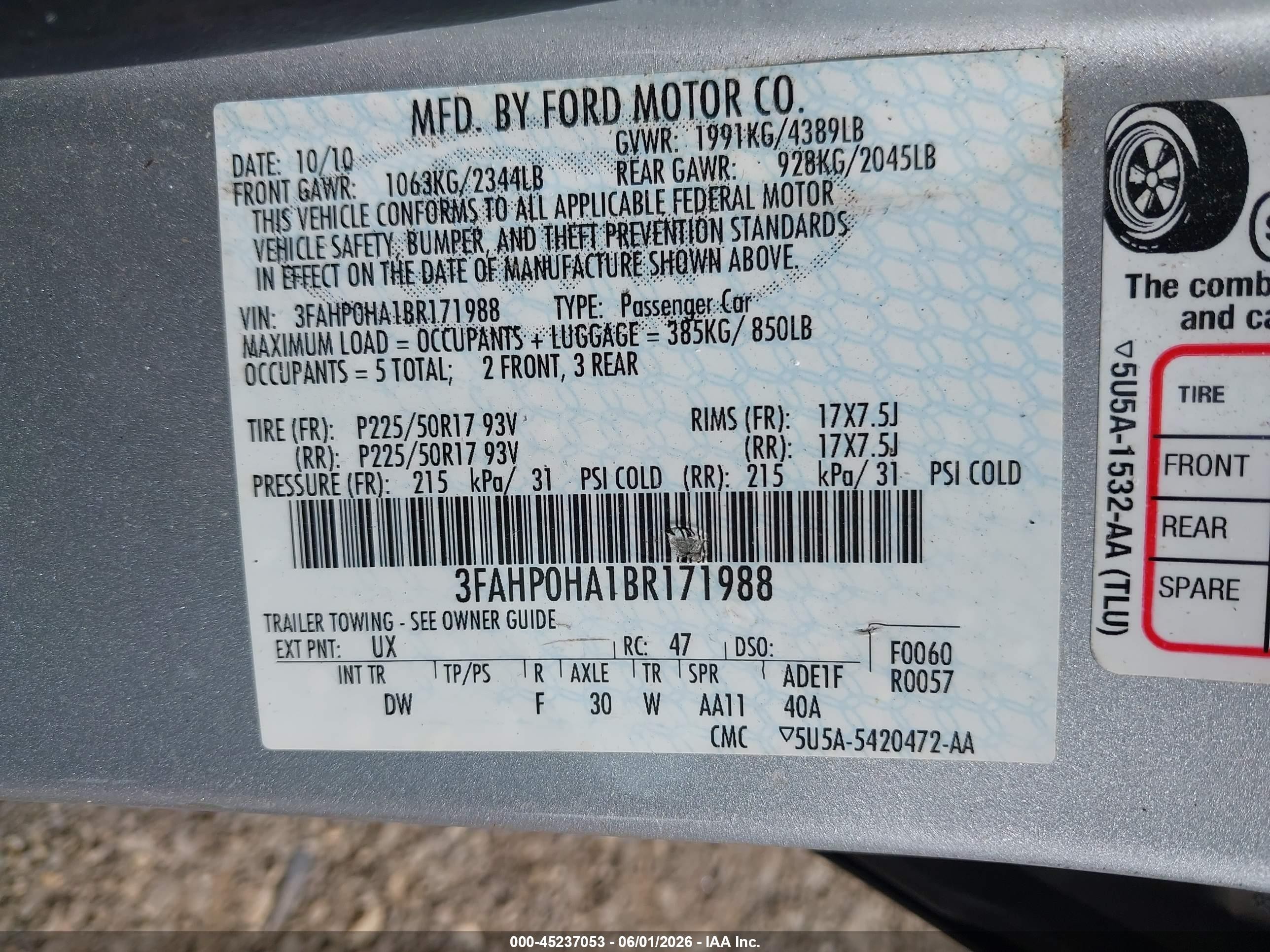 2011 Ford Fusion Se Silver vin: 3FAHP0HA1BR171988
