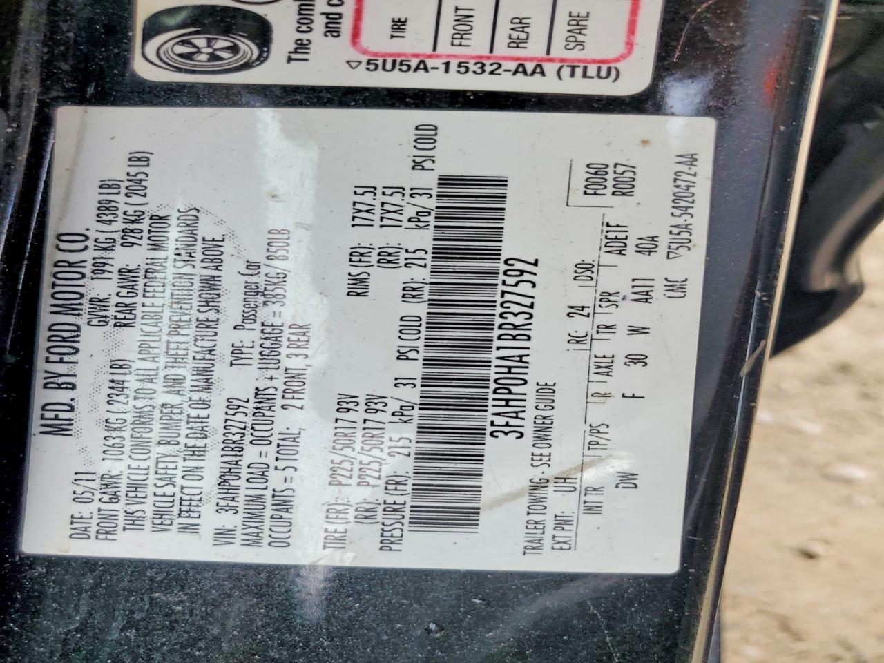 2011 Ford Fusion Se Black vin: 3FAHP0HA1BR327592