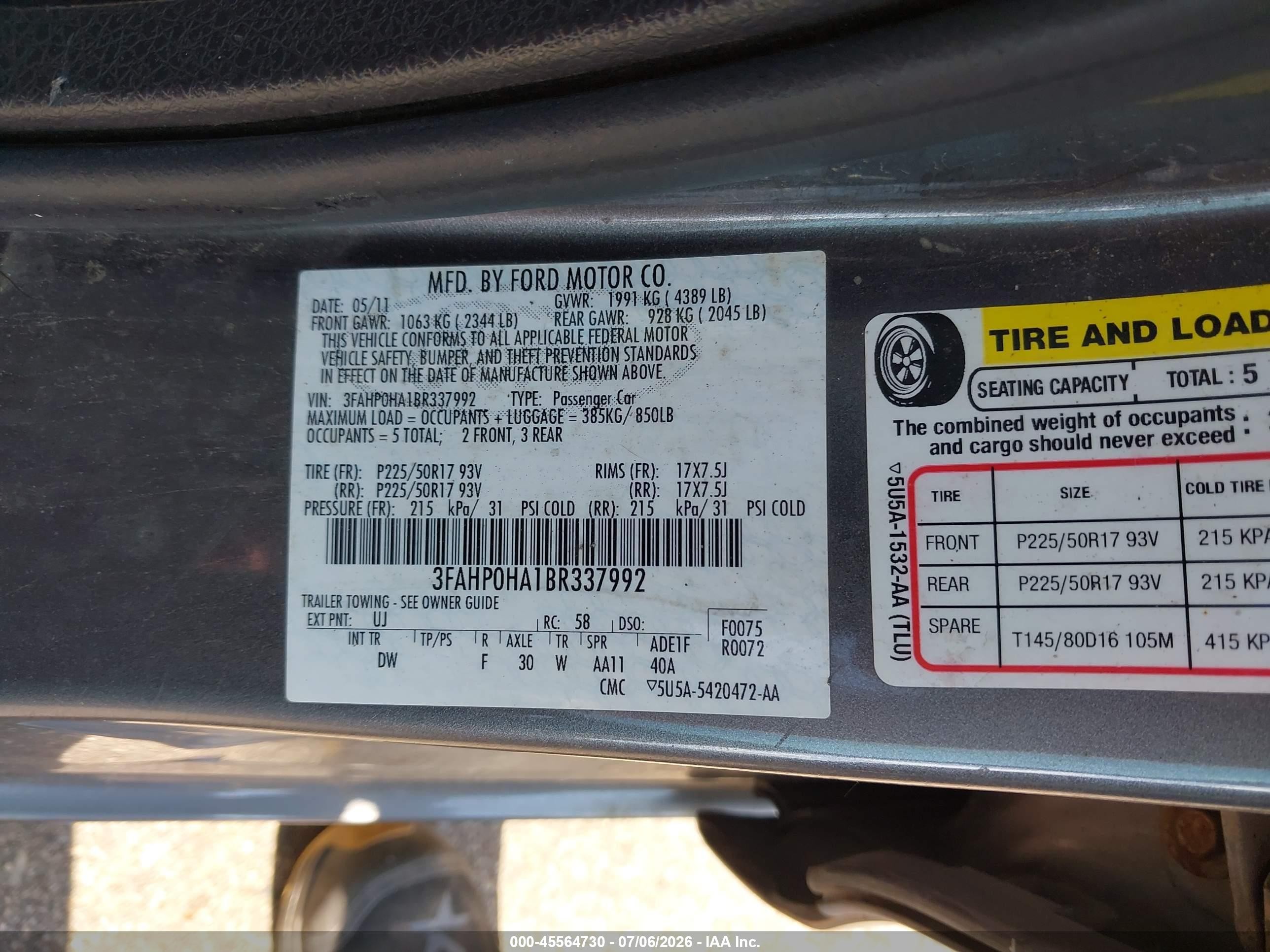 2011 Ford Fusion Se Gray vin: 3FAHP0HA1BR337992