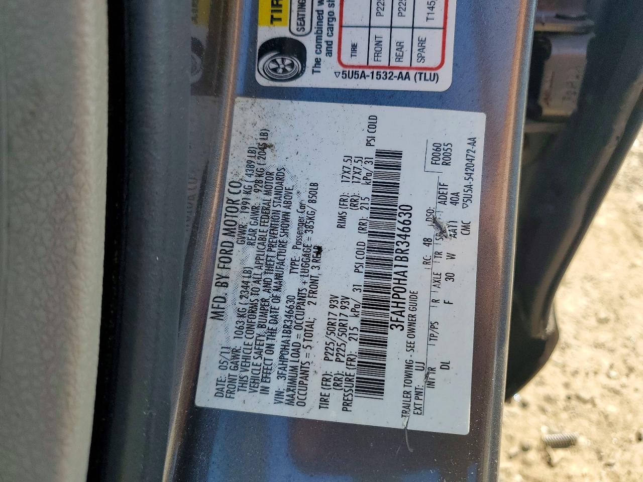 2011 Ford Fusion Se Gray vin: 3FAHP0HA1BR346630