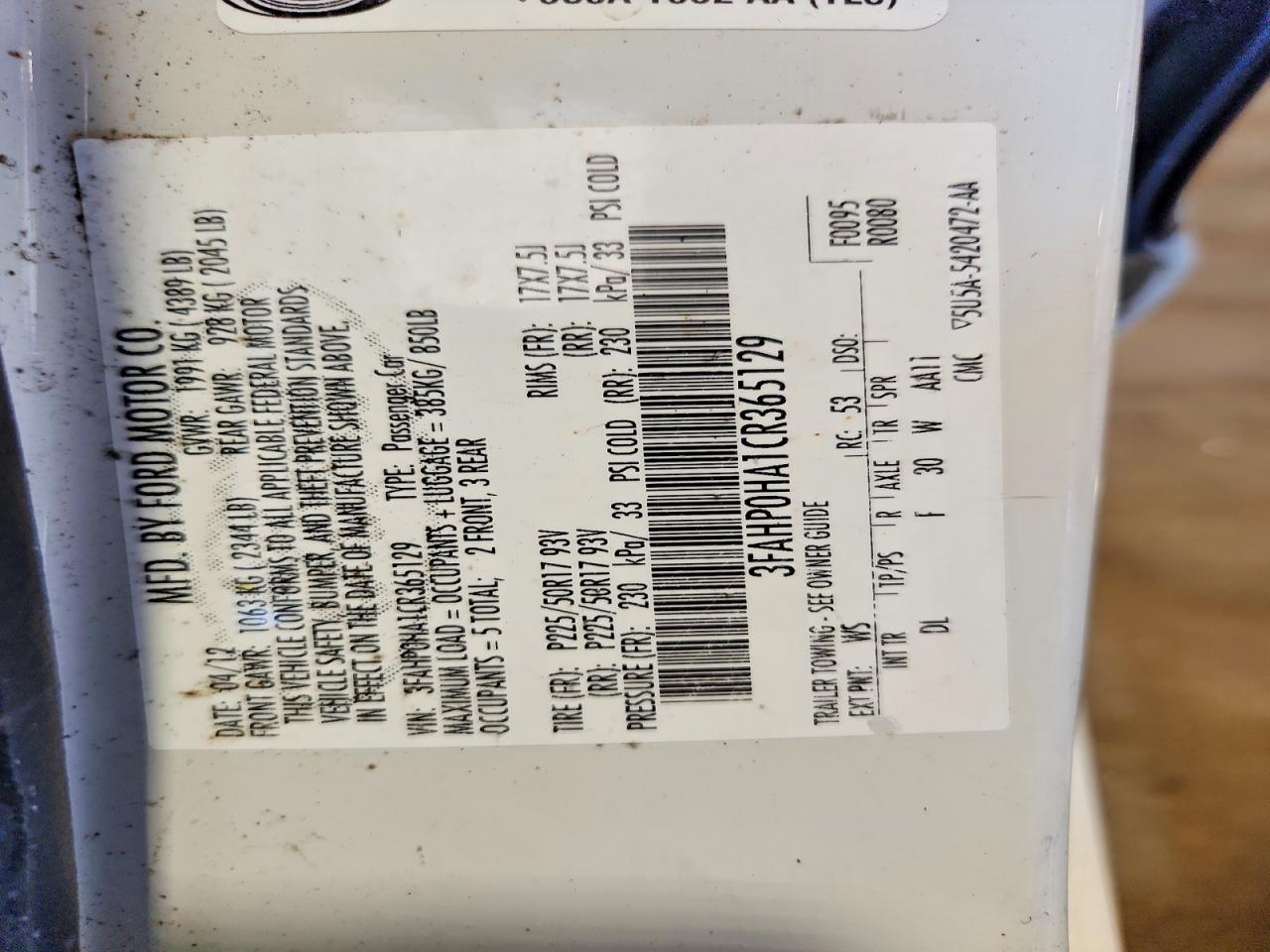 2012 Ford Fusion Se White vin: 3FAHP0HA1CR365129
