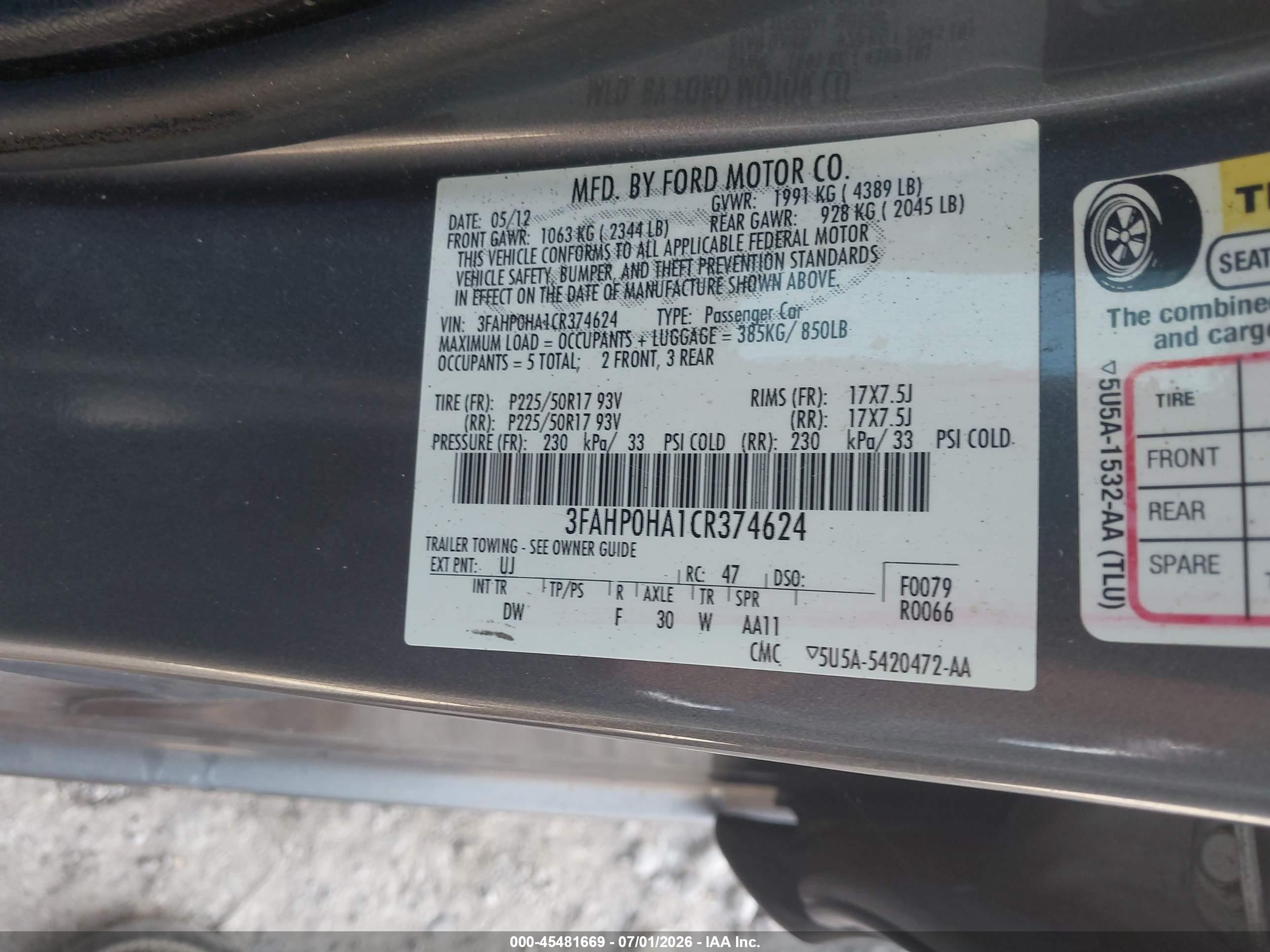 2012 Ford Fusion Se Gray vin: 3FAHP0HA1CR374624