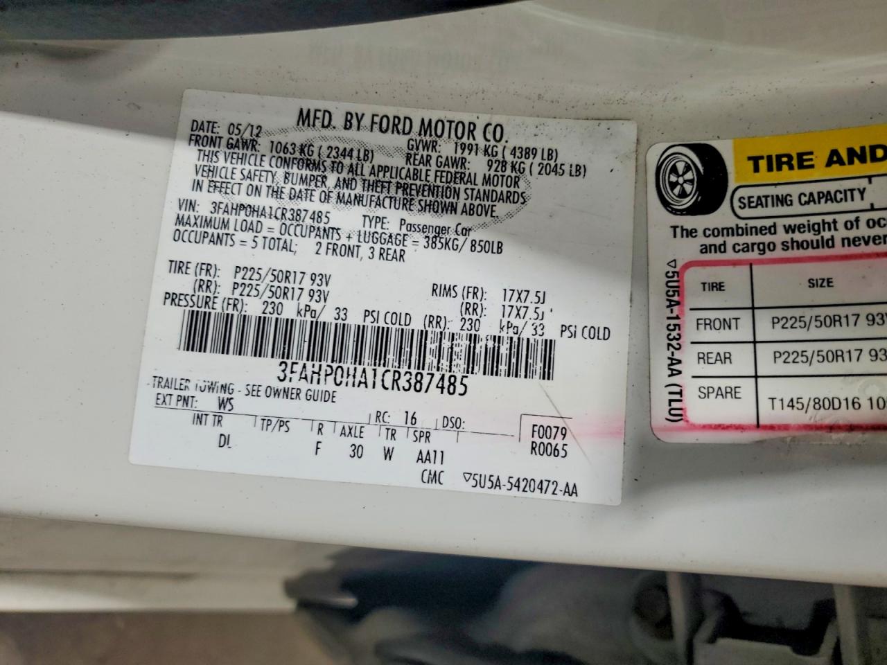 2012 Ford Fusion Se White vin: 3FAHP0HA1CR387485