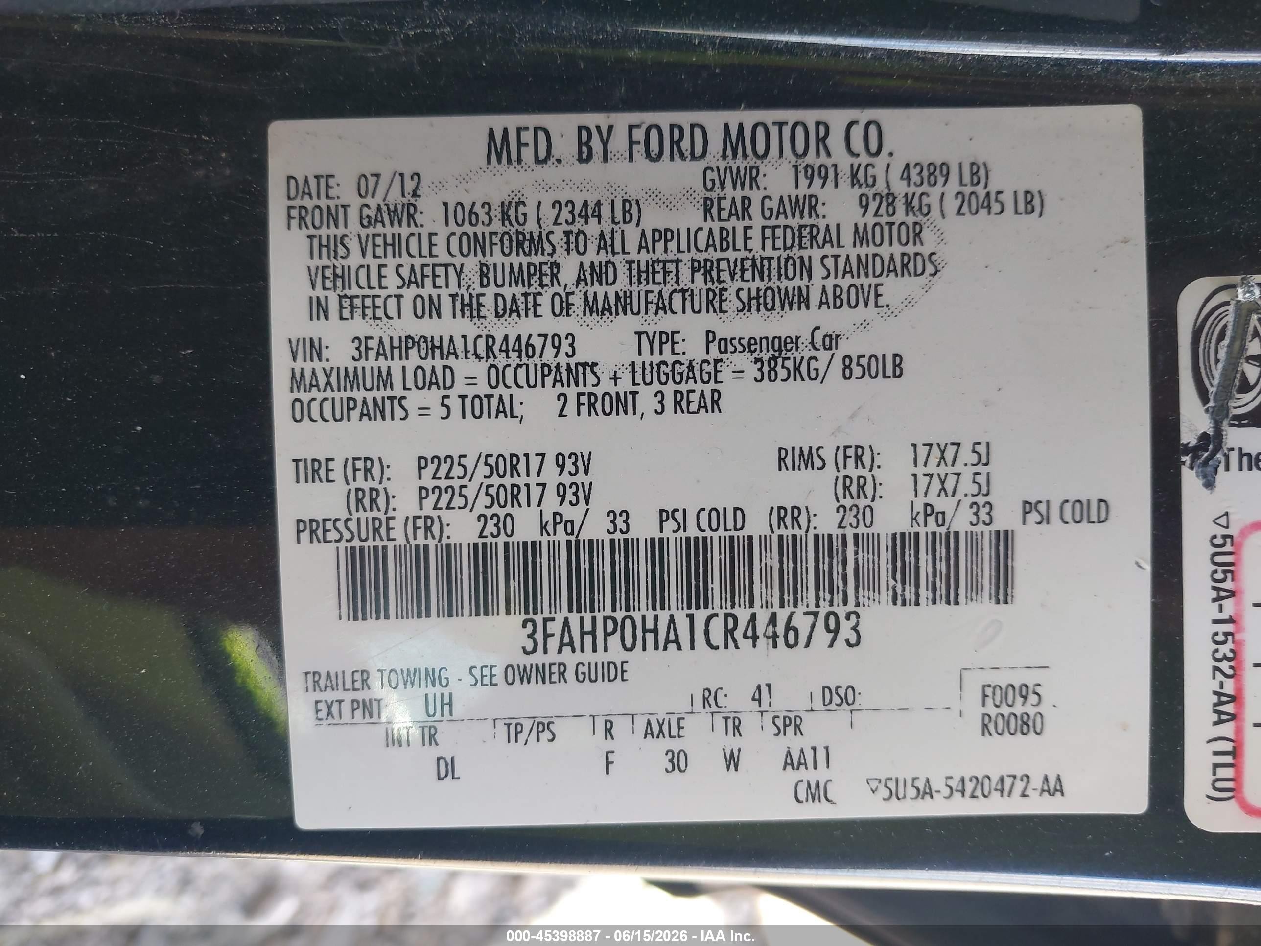 2012 Ford Fusion Se Black vin: 3FAHP0HA1CR446793
