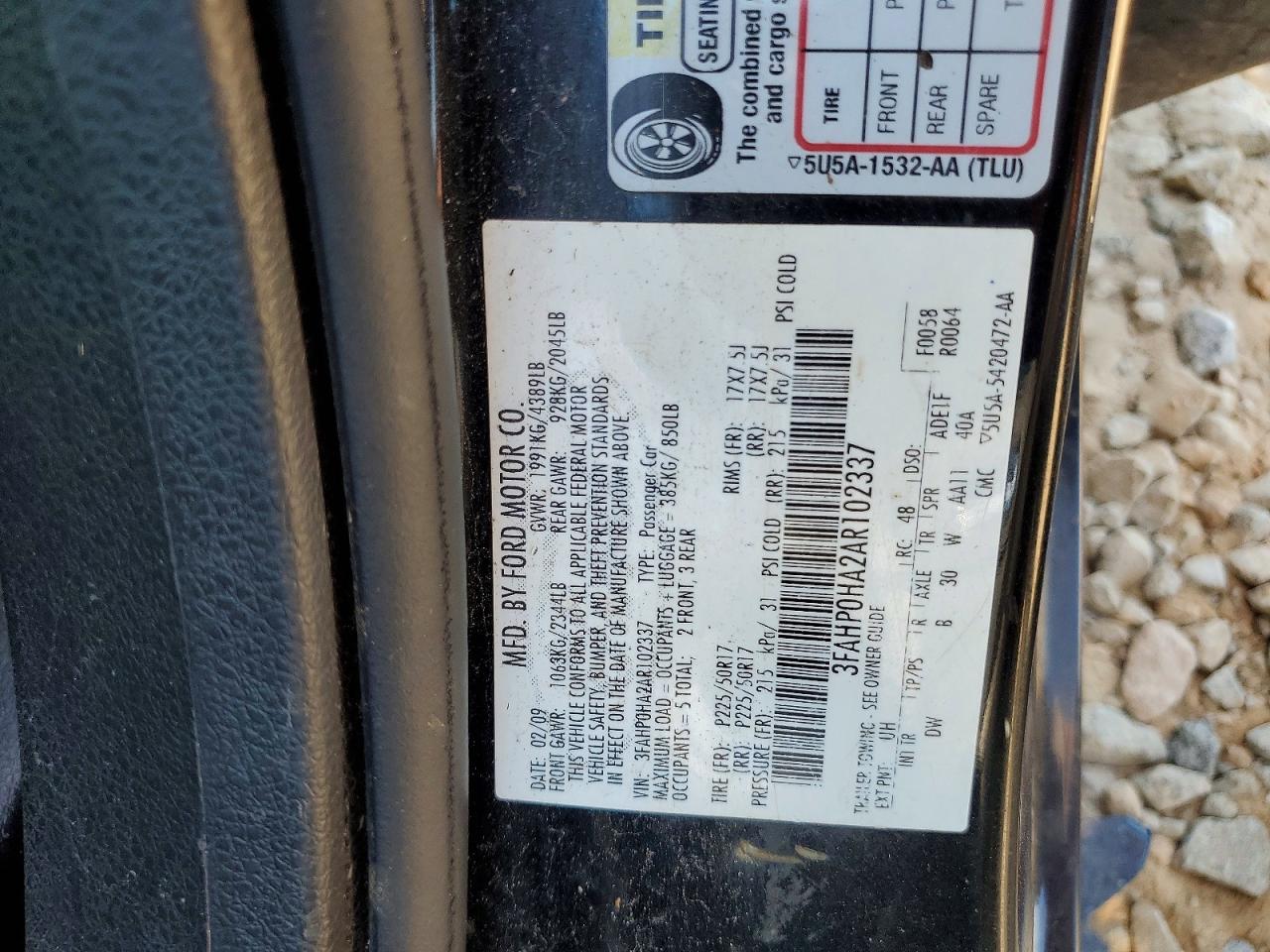 2010 Ford Fusion Se Black vin: 3FAHP0HA2AR102337