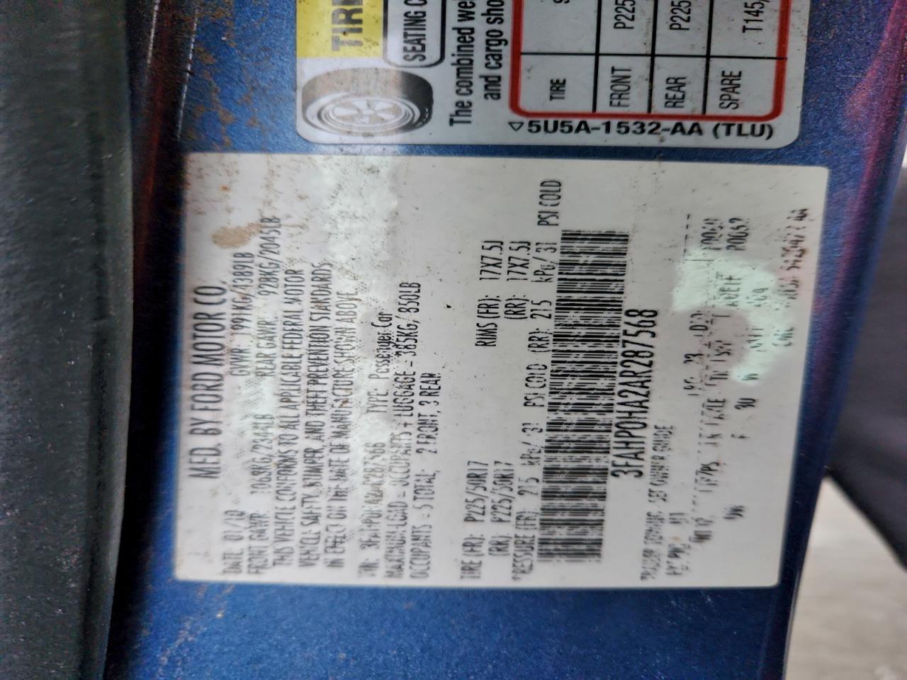 2010 Ford Fusion Se Blue vin: 3FAHP0HA2AR287568