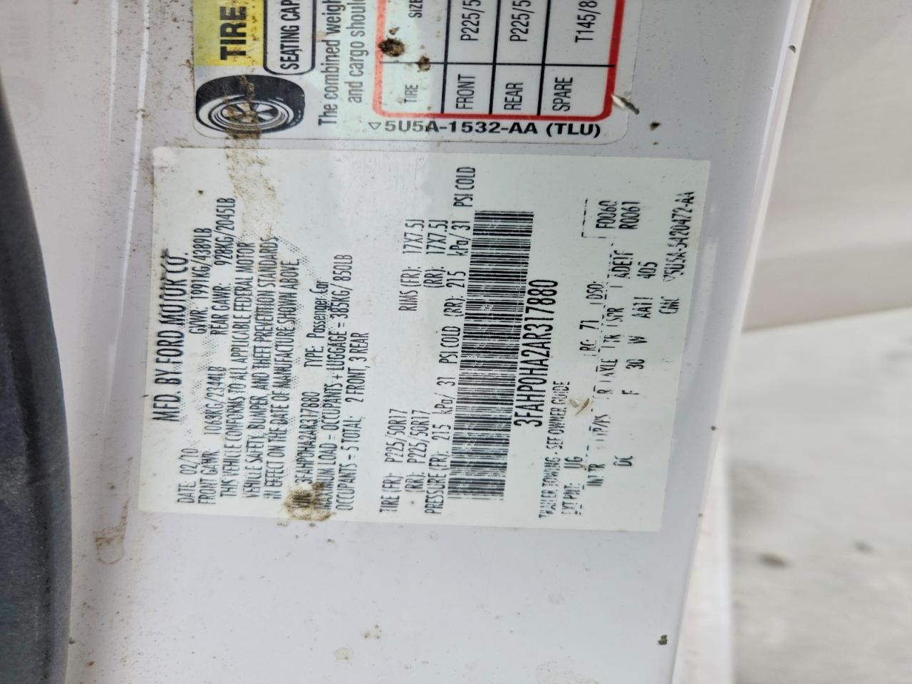 2010 Ford Fusion Se White vin: 3FAHP0HA2AR317880