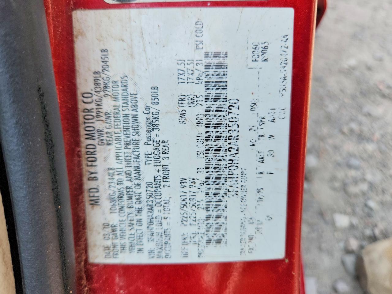 2010 Ford Fusion Se Red vin: 3FAHP0HA2AR350720