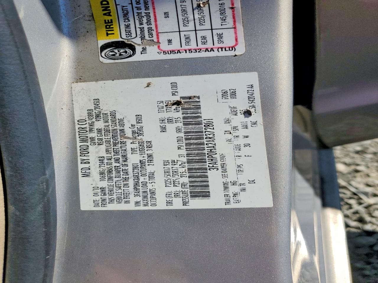2010 Ford Fusion Se Beige vin: 3FAHP0HA2AR372801