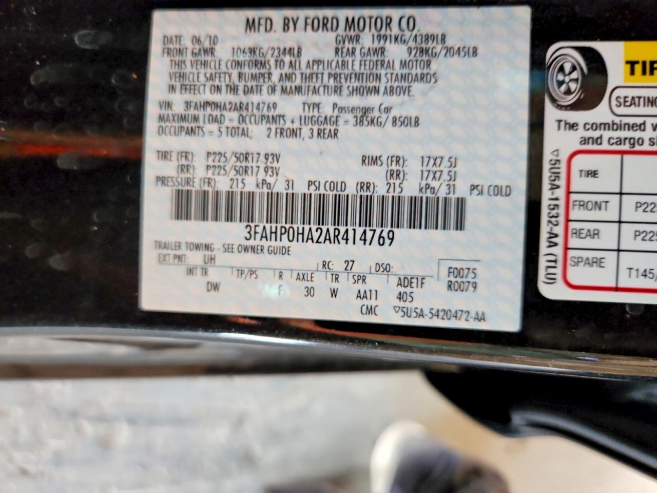 2010 Ford Fusion Se Black vin: 3FAHP0HA2AR414769