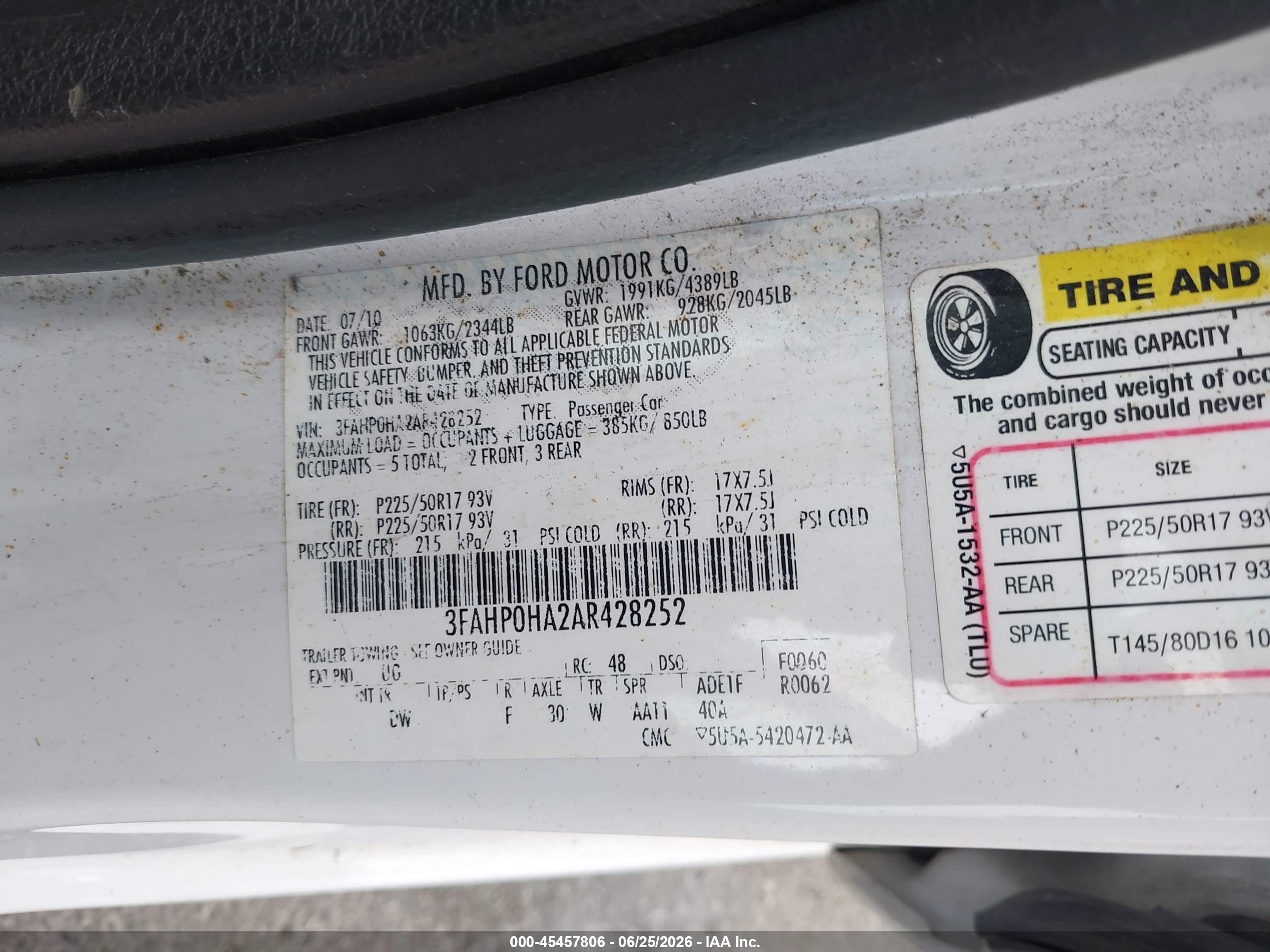 2010 Ford Fusion Se White vin: 3FAHP0HA2AR428252