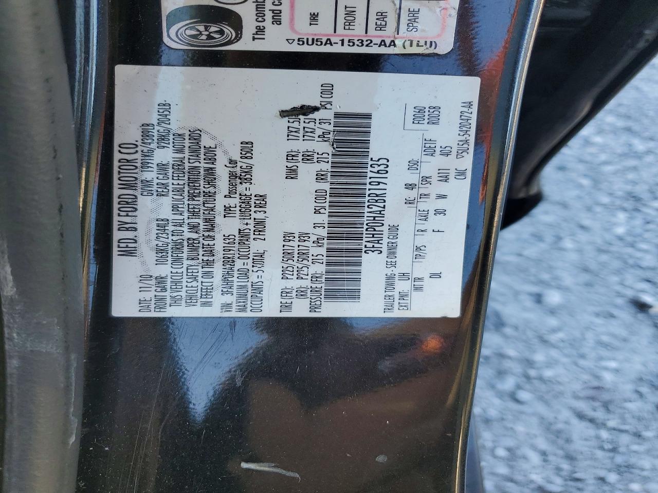 2011 Ford Fusion Se Black vin: 3FAHP0HA2BR191635