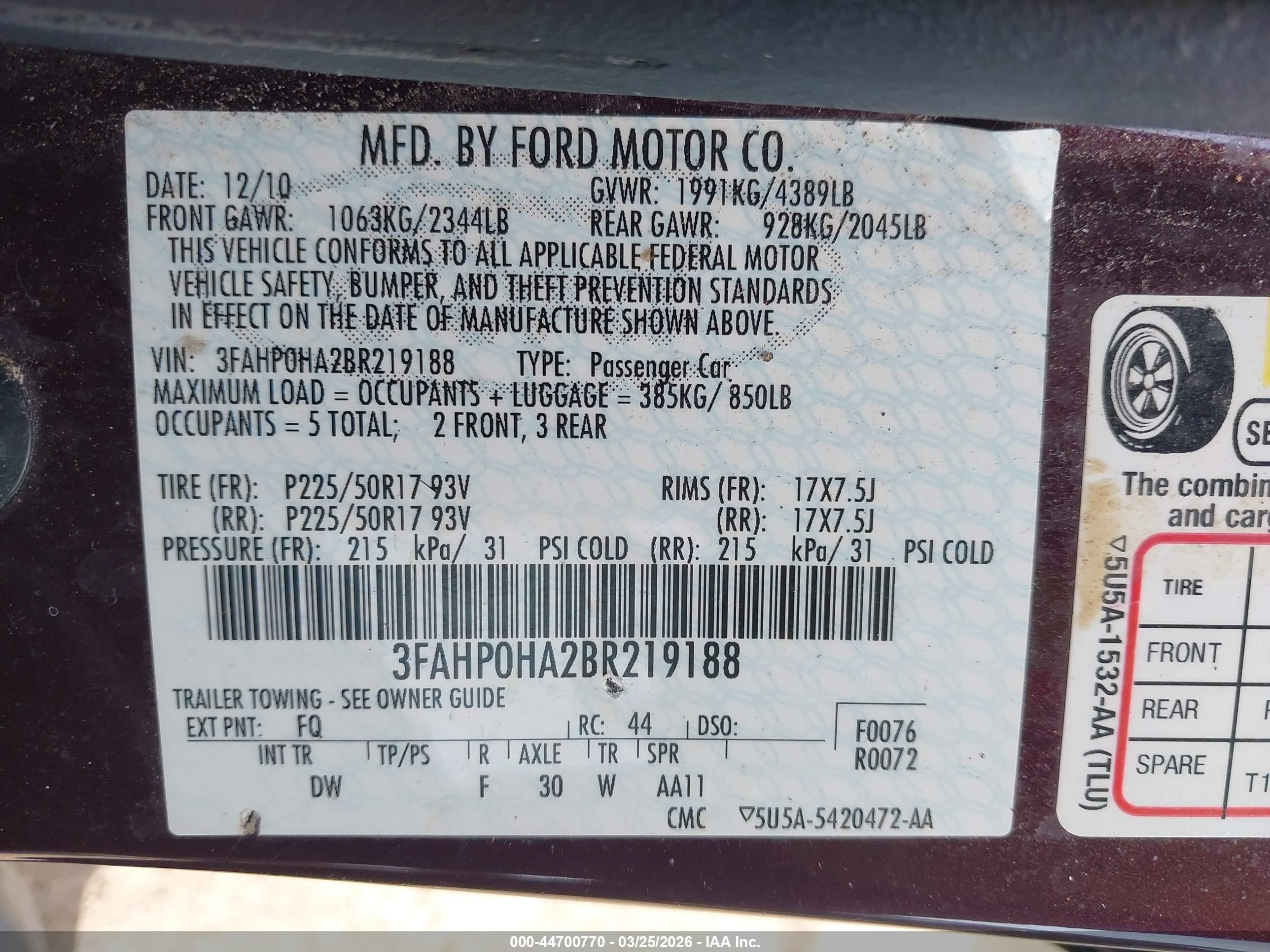 2011 Ford Fusion Se Maroon vin: 3FAHP0HA2BR219188