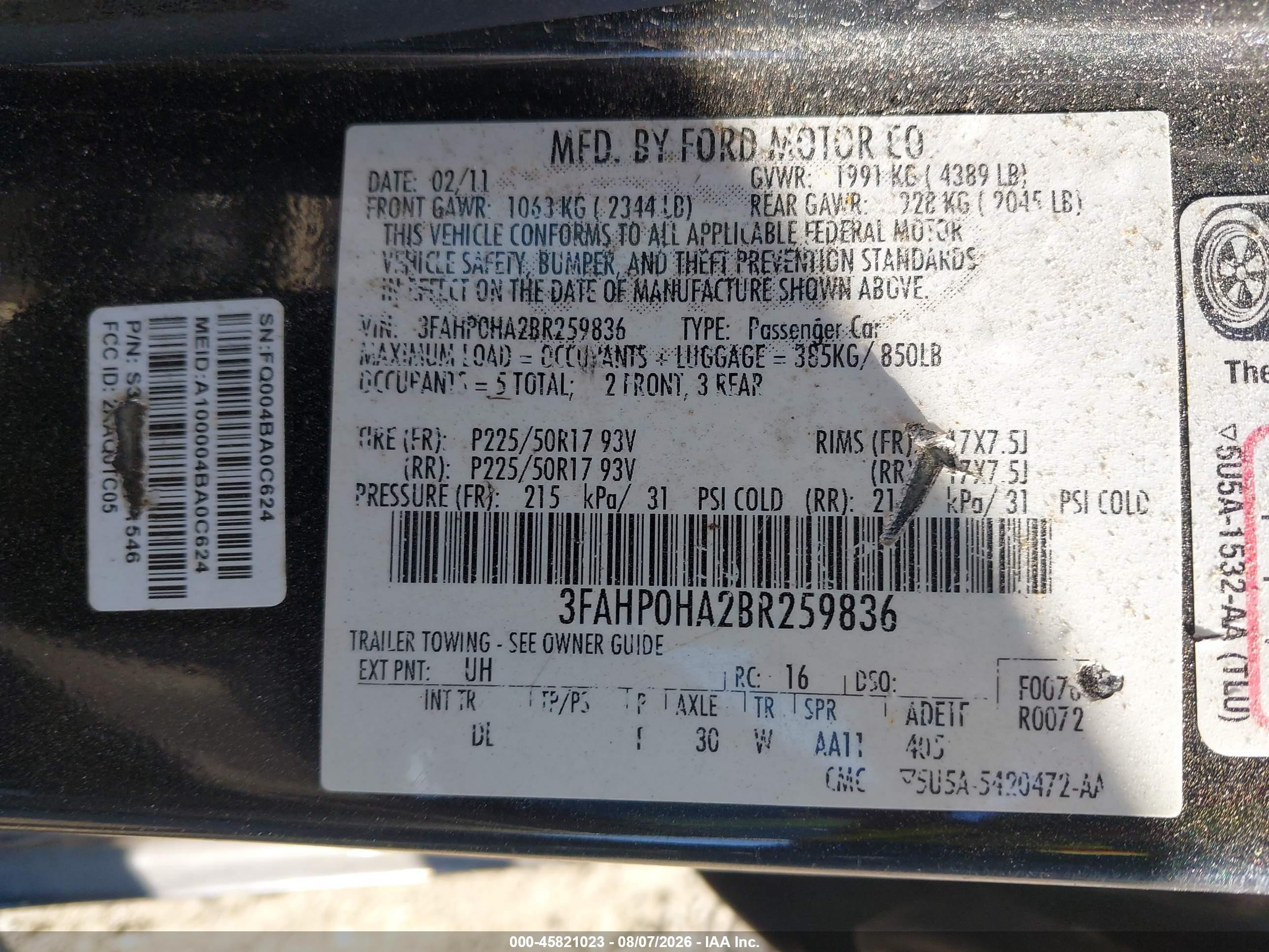 2011 Ford Fusion Se Black vin: 3FAHP0HA2BR259836