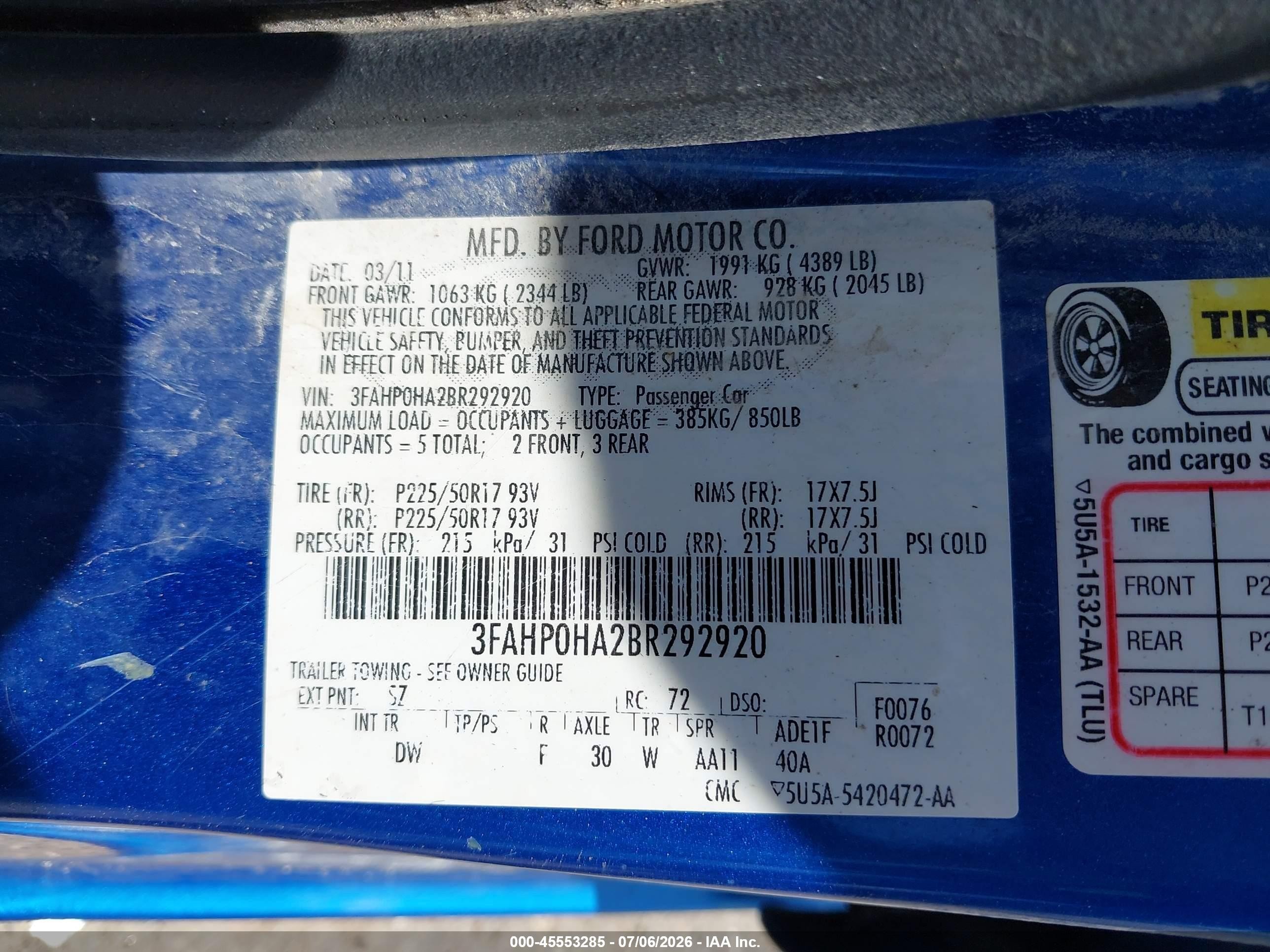 2011 Ford Fusion Se Синий vin: 3FAHP0HA2BR292920