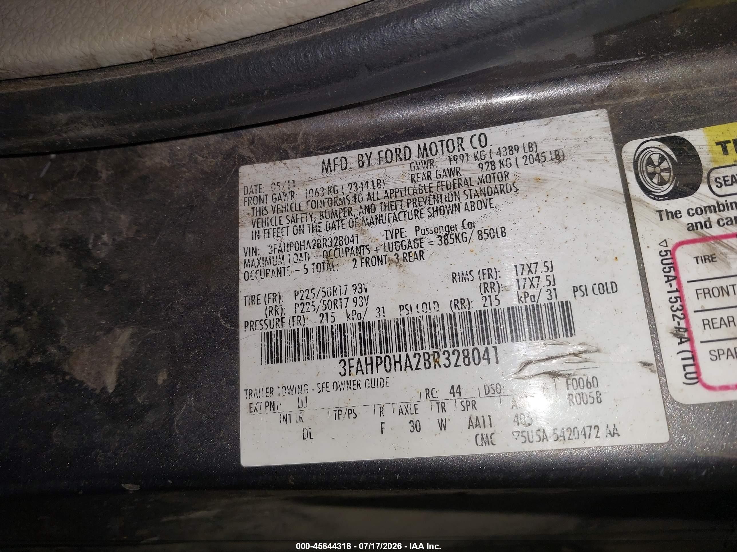 2011 Ford Fusion Se Gray vin: 3FAHP0HA2BR328041