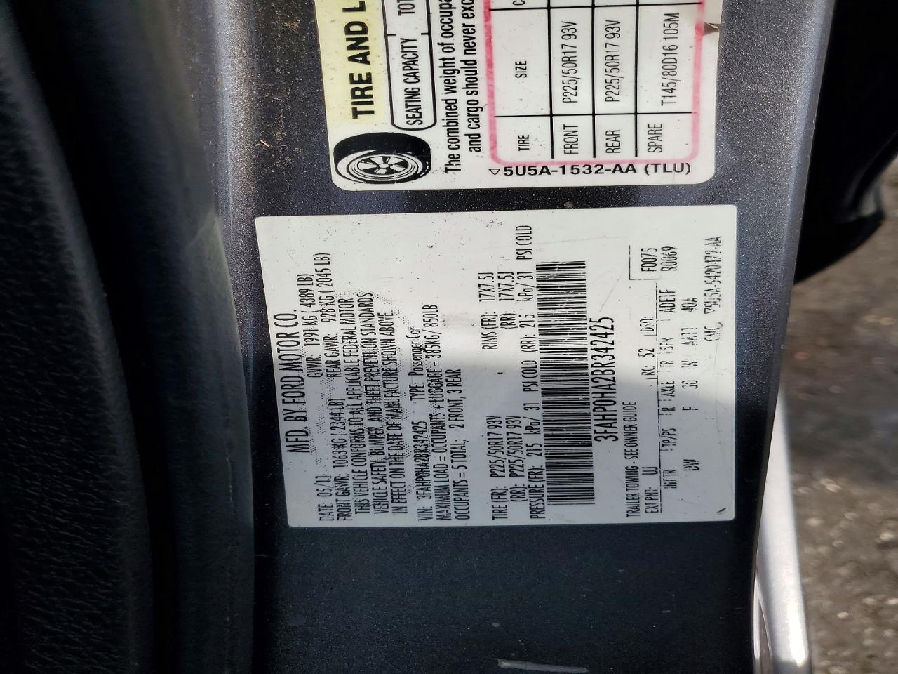 2011 Ford Fusion Se Gray vin: 3FAHP0HA2BR342425