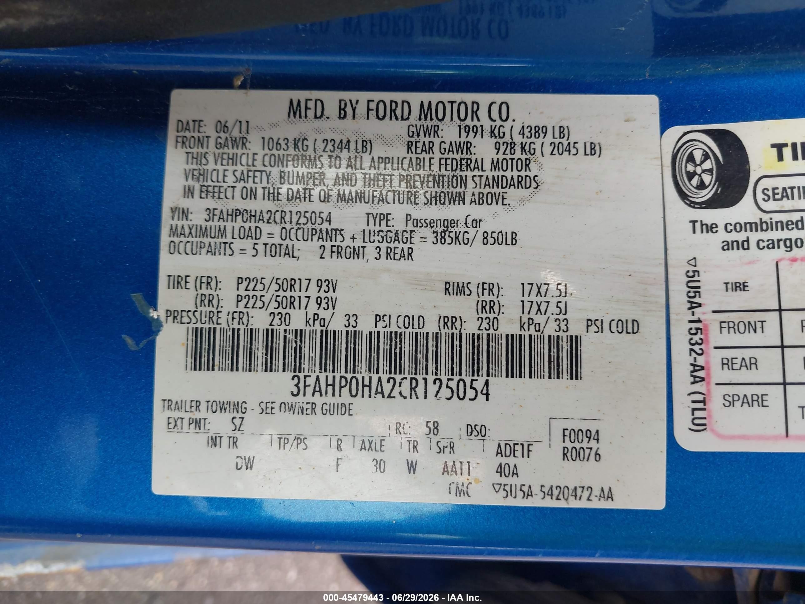 2012 Ford Fusion Se Blue vin: 3FAHP0HA2CR125054