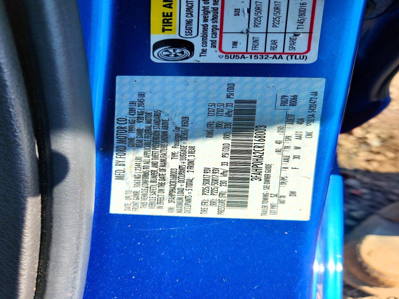 2012 Ford Fusion Se Blue vin: 3FAHP0HA2CR168003