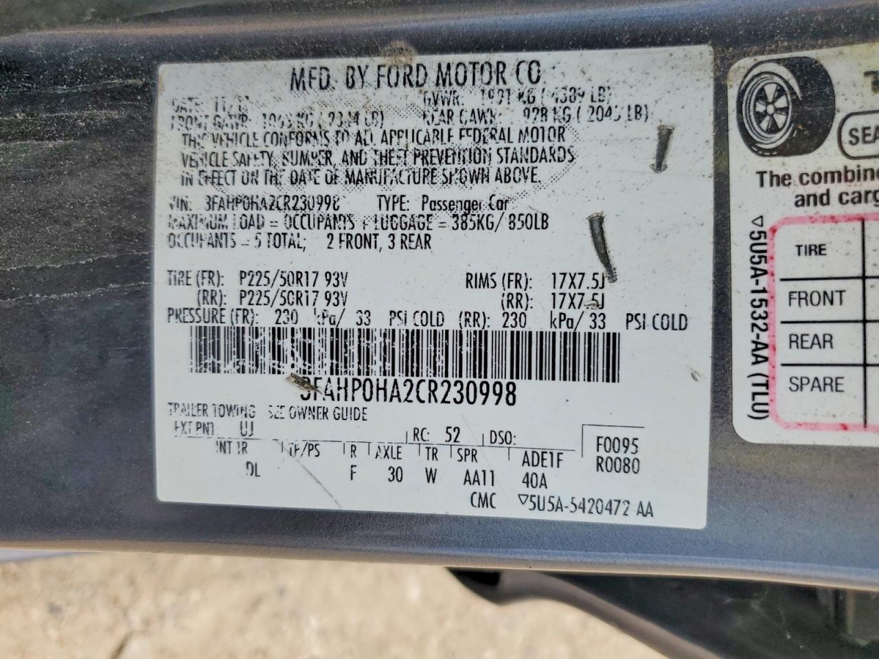 2012 Ford Fusion Se Gray vin: 3FAHP0HA2CR230998