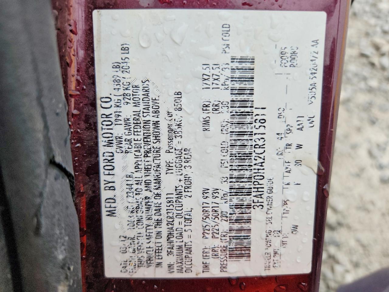 2012 Ford Fusion Se Maroon vin: 3FAHP0HA2CR315811