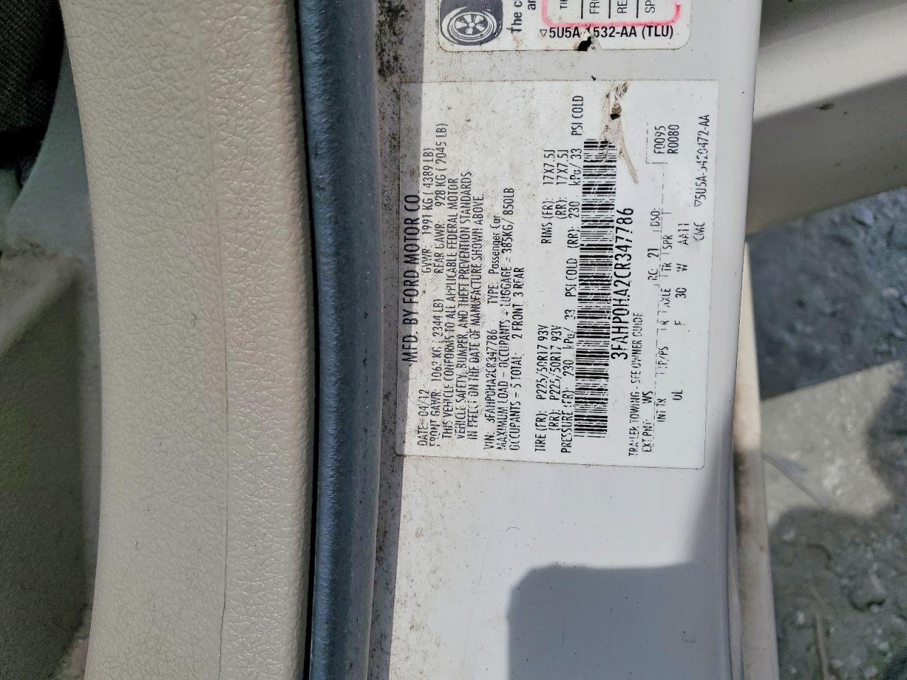 2012 Ford Fusion Se Белый vin: 3FAHP0HA2CR347786