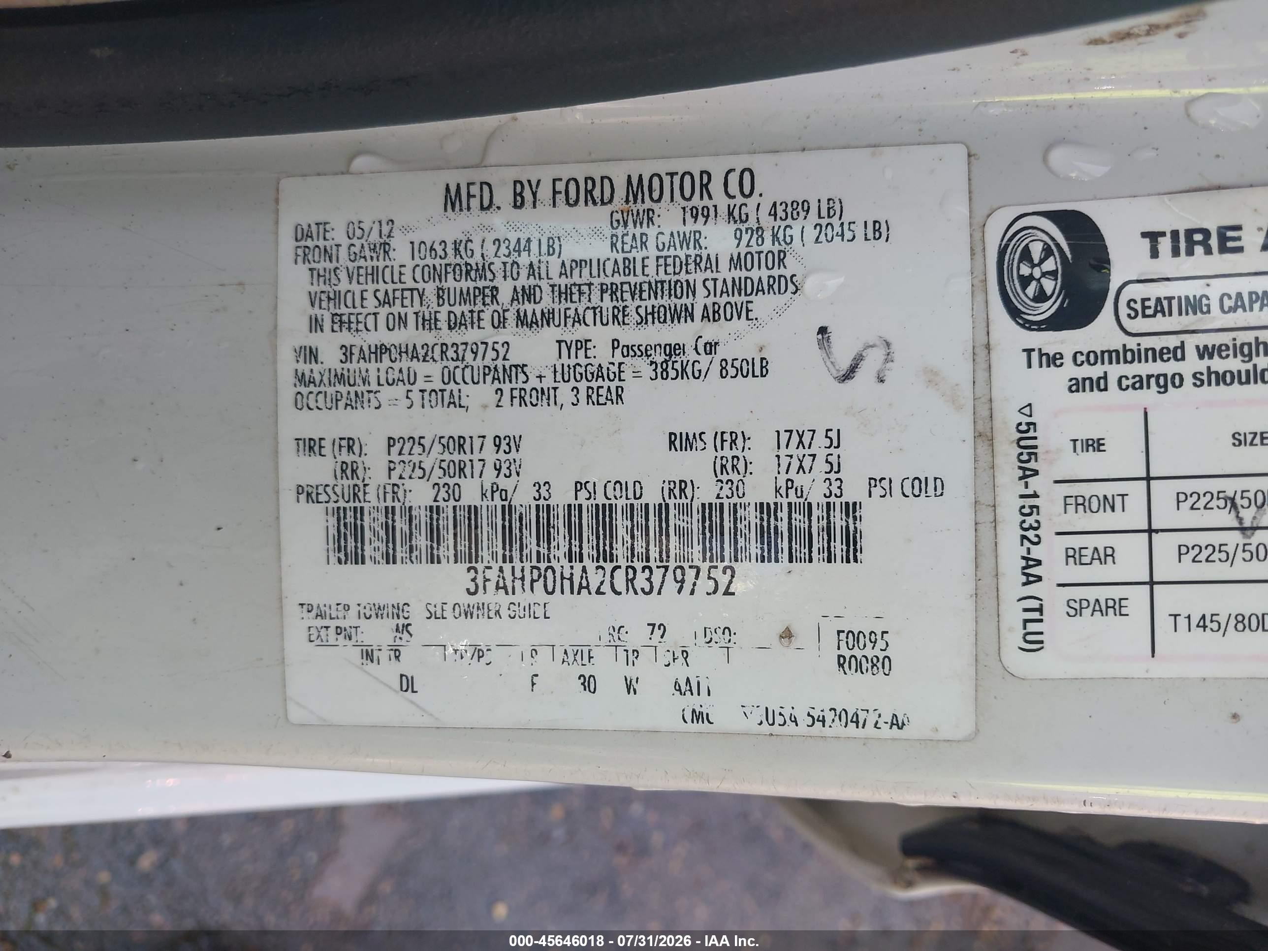2012 Ford Fusion Se White vin: 3FAHP0HA2CR379752