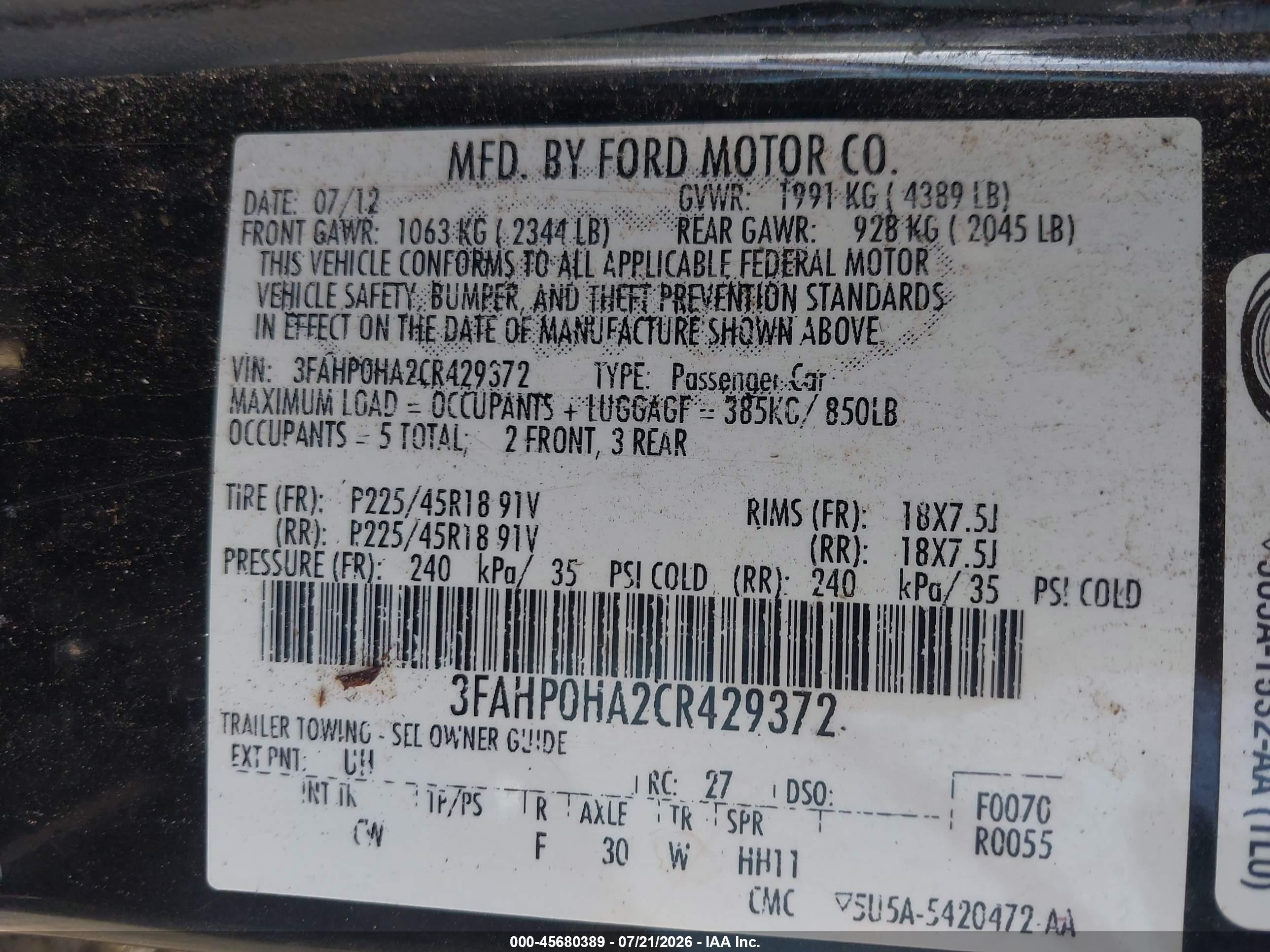 2012 Ford Fusion Se Black vin: 3FAHP0HA2CR429372