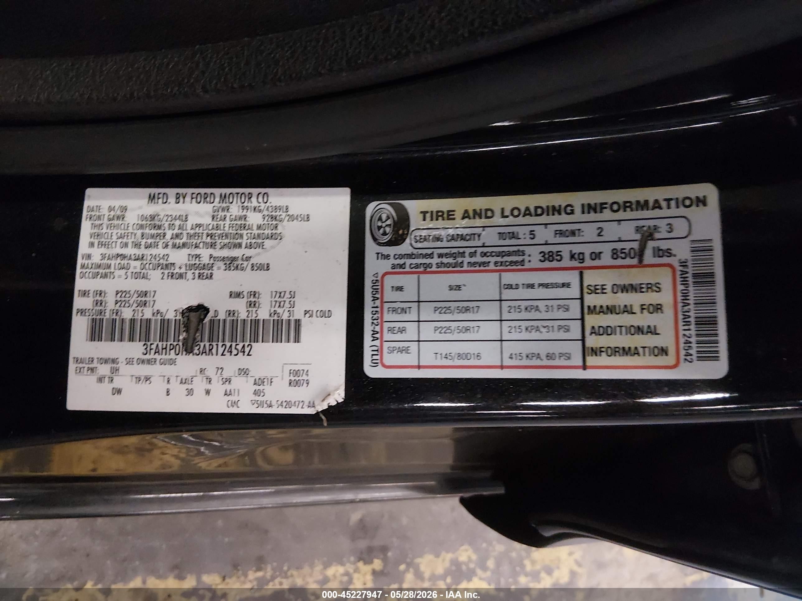 2010 Ford Fusion Se Black vin: 3FAHP0HA3AR124542