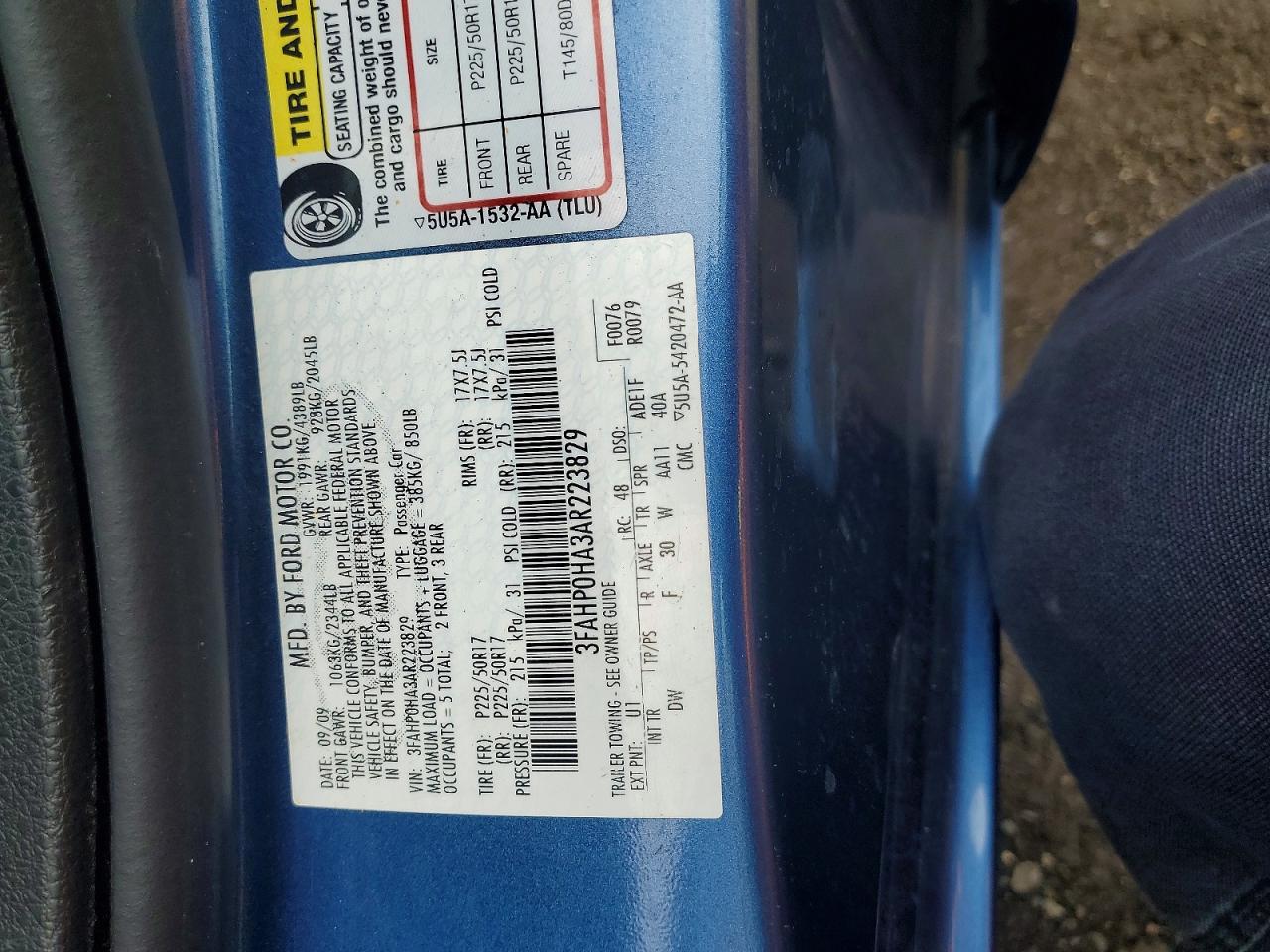 2010 Ford Fusion Se Blue vin: 3FAHP0HA3AR223829