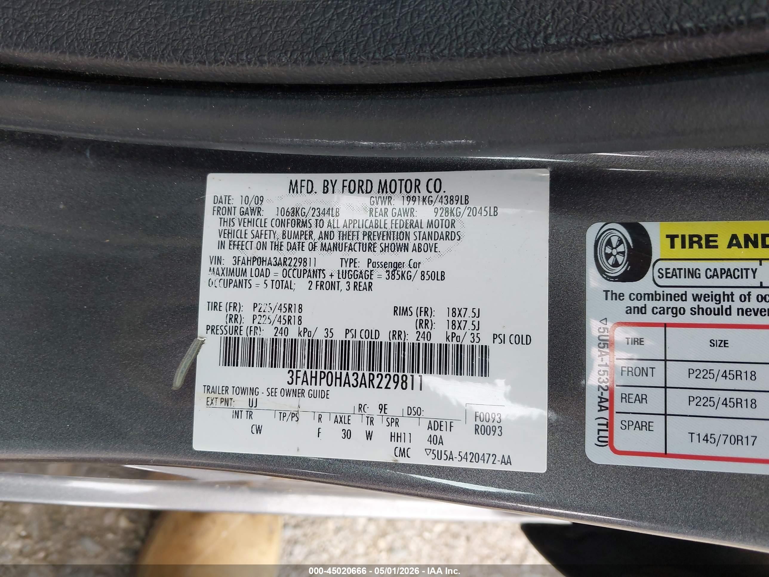 2010 Ford Fusion Se Gray vin: 3FAHP0HA3AR229811