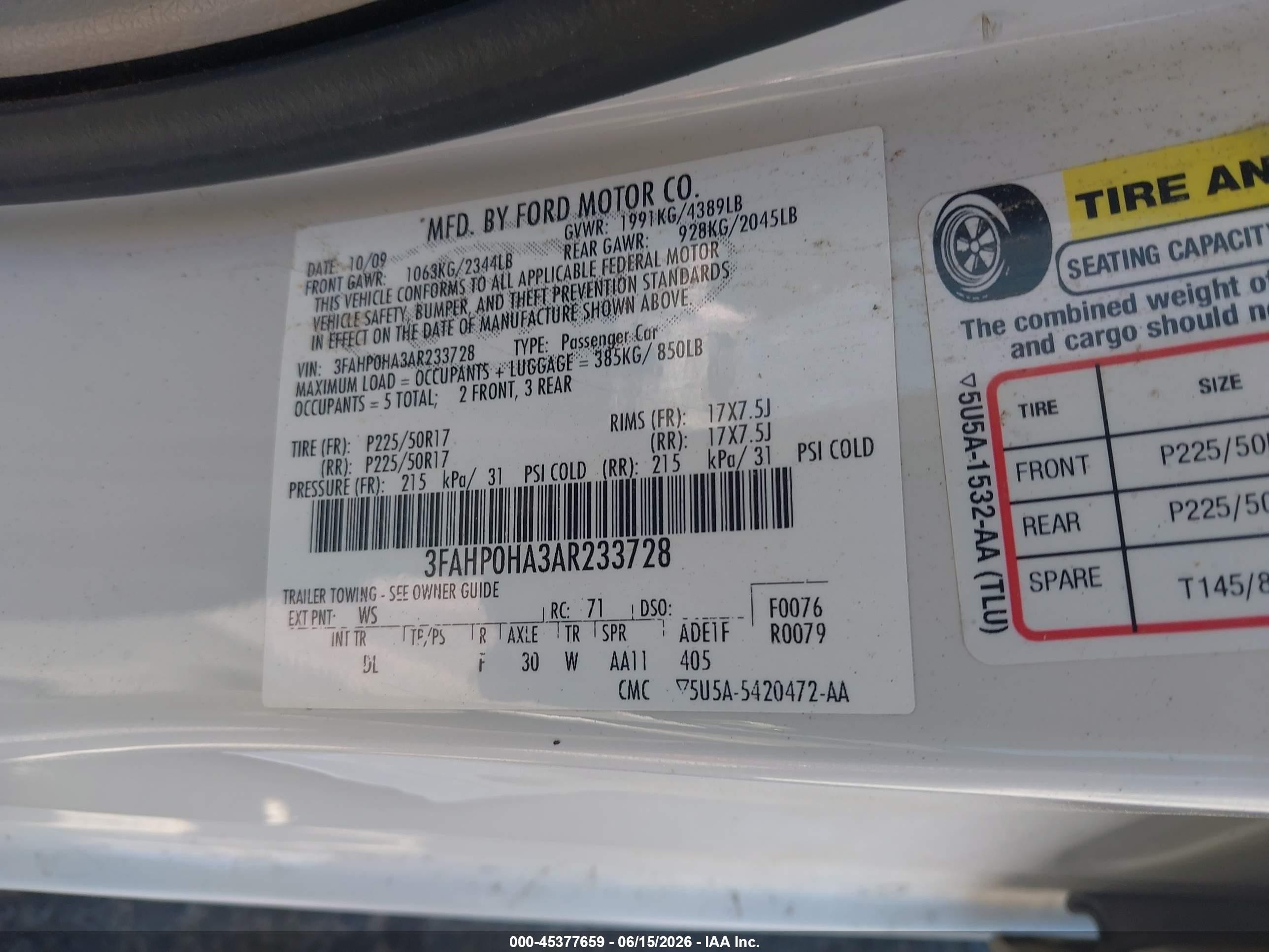 2010 Ford Fusion Se White vin: 3FAHP0HA3AR233728