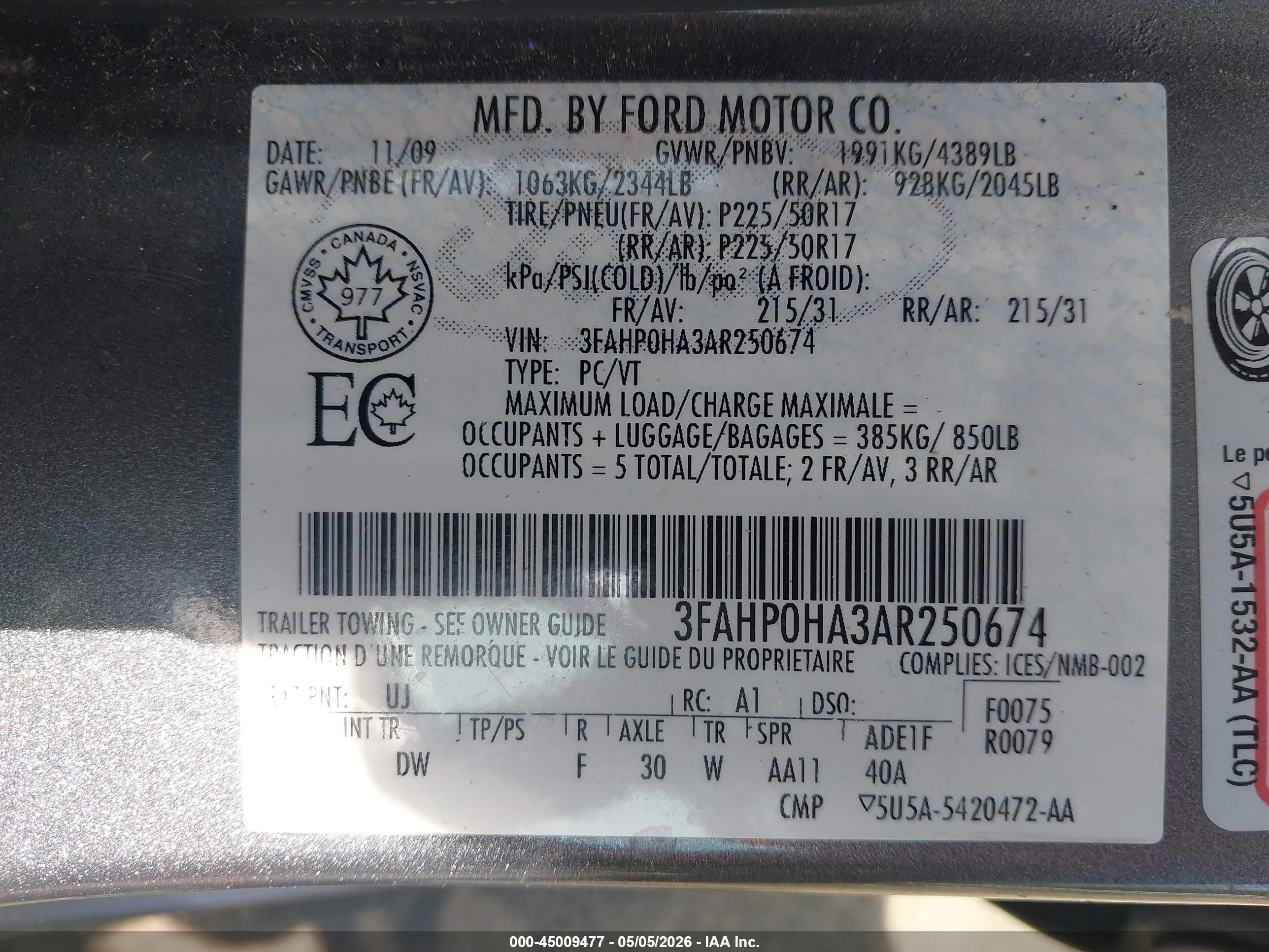 2010 Ford Fusion Se Gray vin: 3FAHP0HA3AR250674