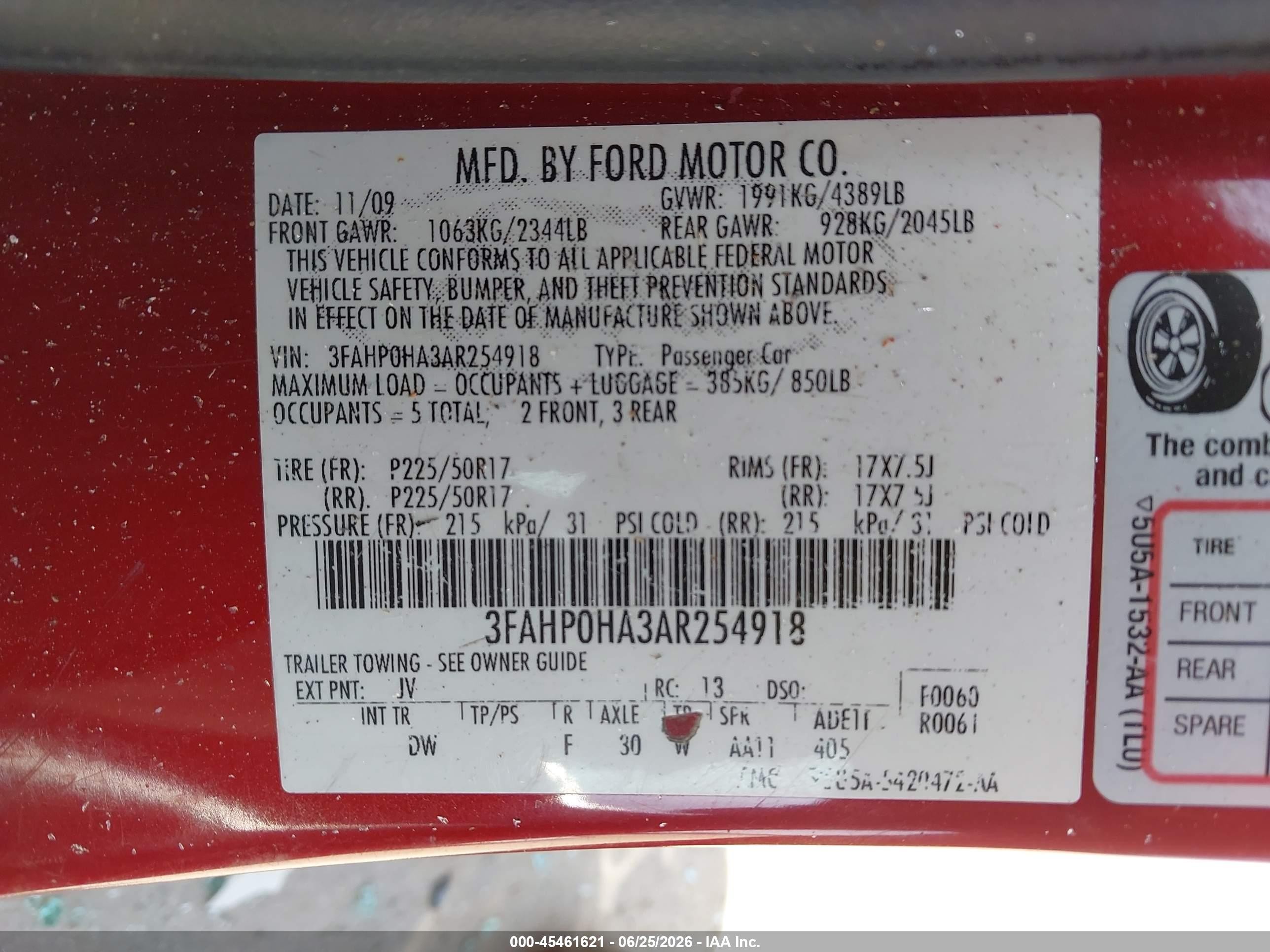 2010 Ford Fusion Se Красный vin: 3FAHP0HA3AR254918
